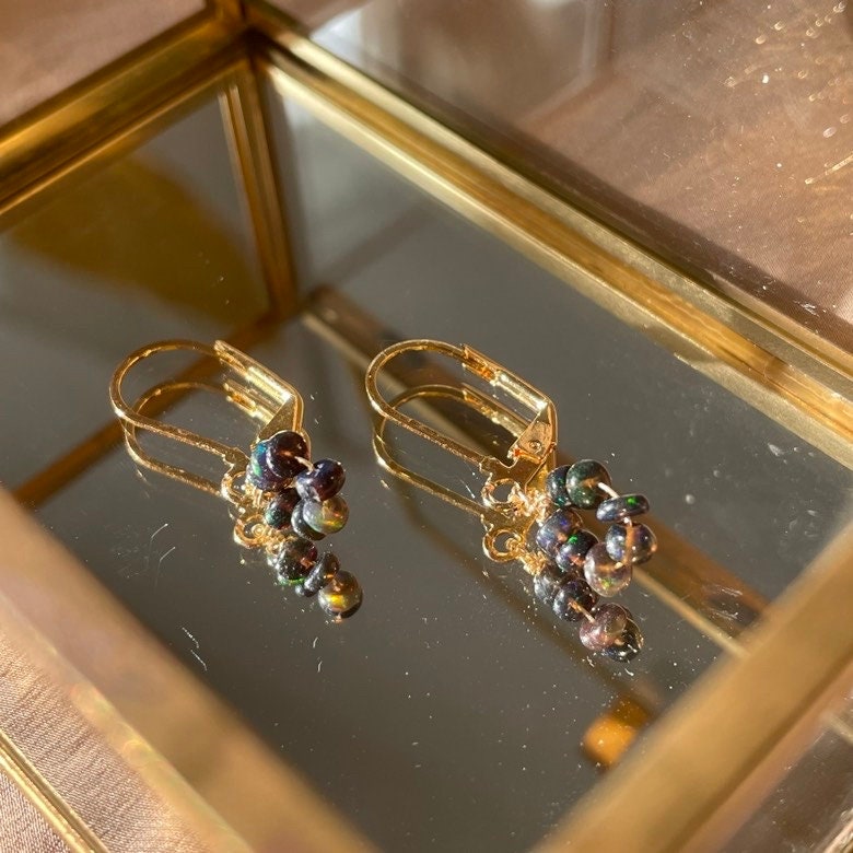 Genuine Black Opal Donut Bead Earrings ~ 14kt Gold Fill