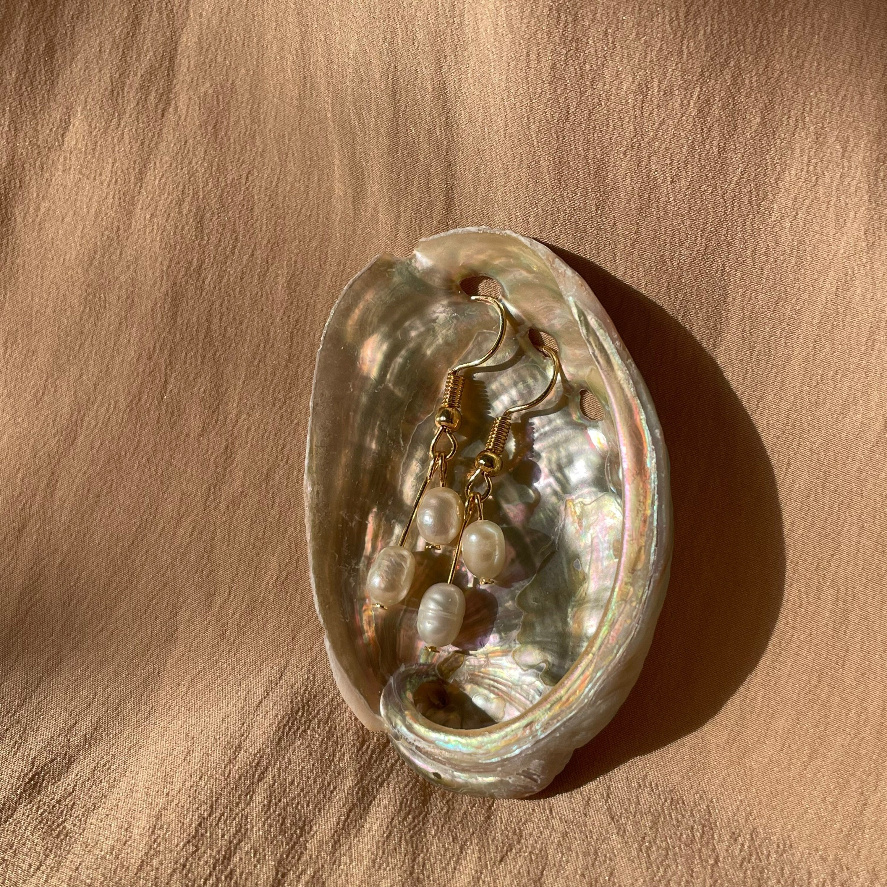 Double Pearl Leverback Earrings ~ Gold Plated