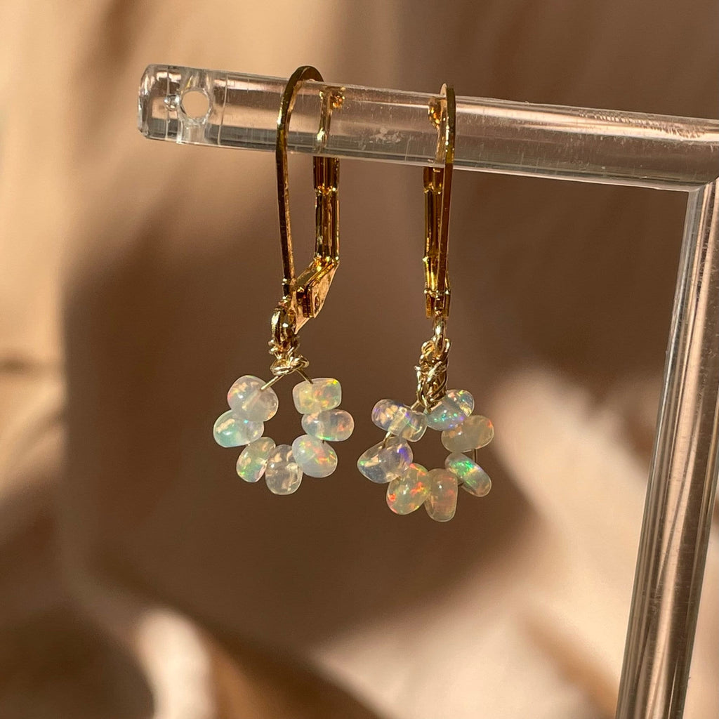 Genuine White Opal Donut Bead Earrings ~ 14kt Gold Fill