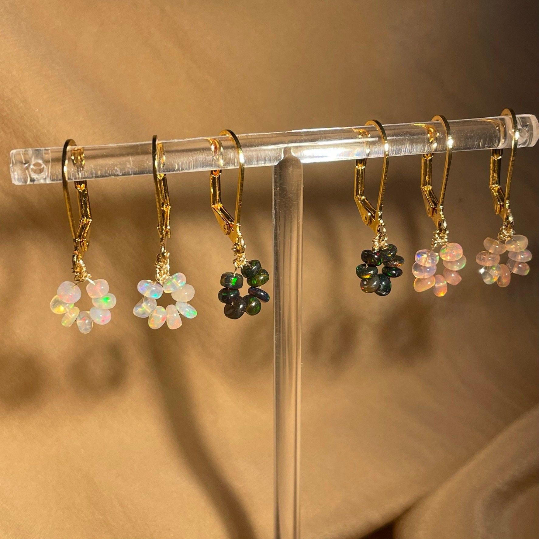 Genuine White Opal Donut Bead Earrings ~ 14kt Gold Fill