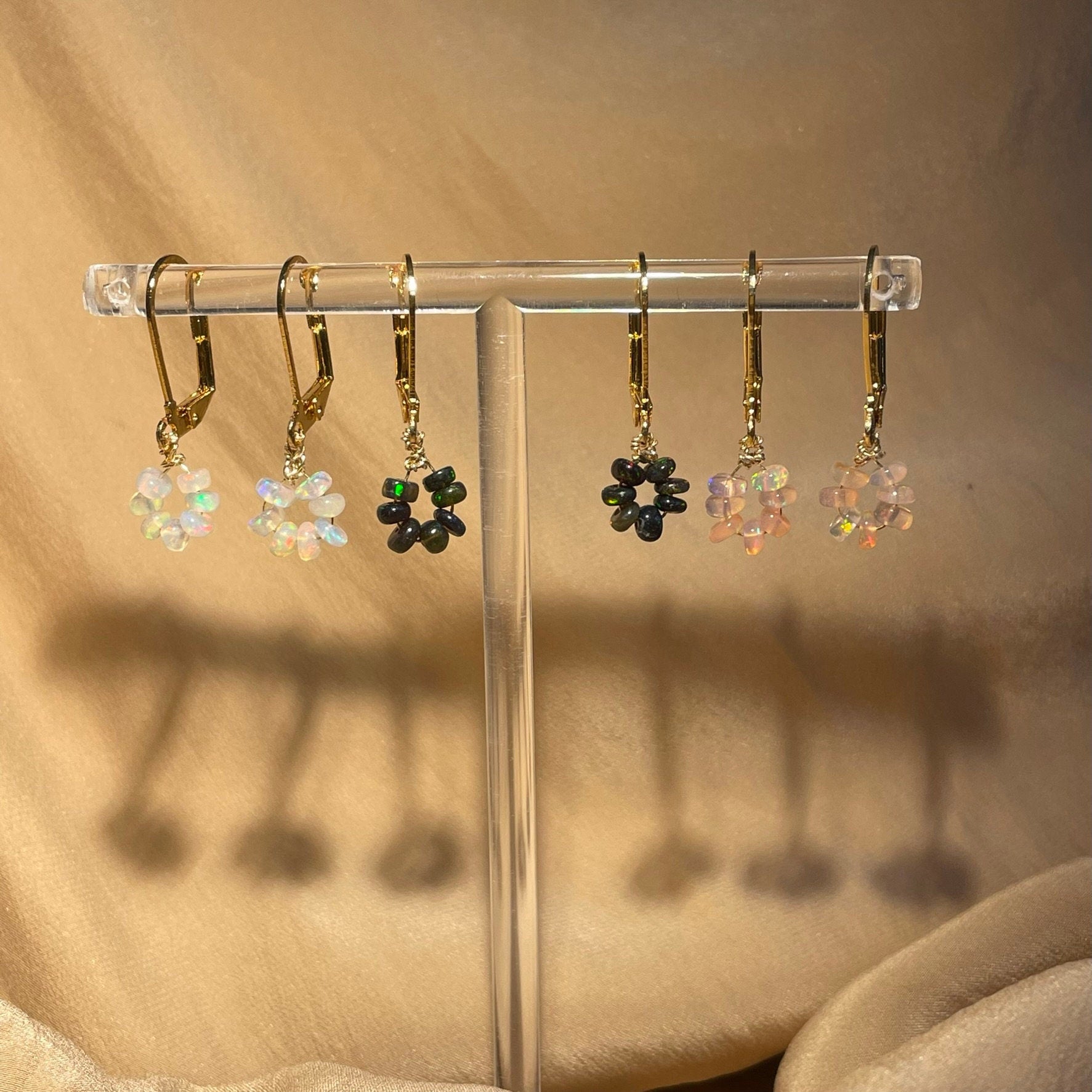 Genuine White Opal Donut Bead Earrings ~ 14kt Gold Fill