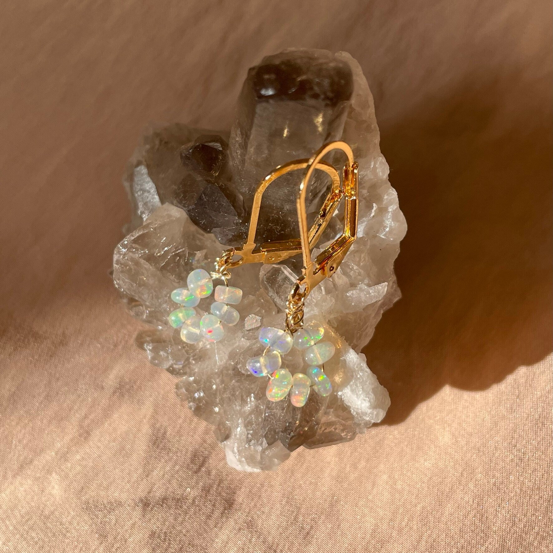 Genuine White Opal Donut Bead Earrings ~ 14kt Gold Fill
