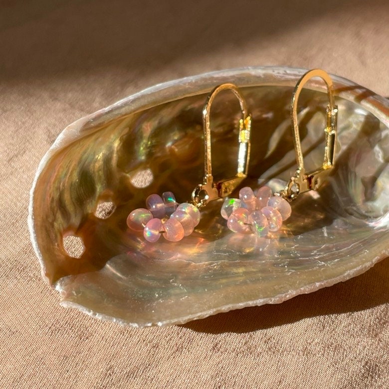 Genuine Pink Opal Donut Bead Earrings ~ 14kt Gold Fill
