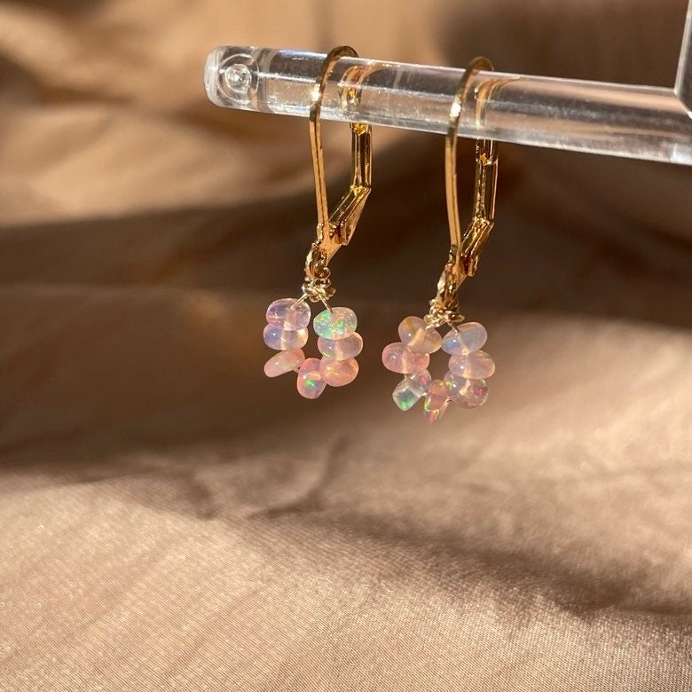 Genuine Pink Opal Donut Bead Earrings ~ 14kt Gold Fill
