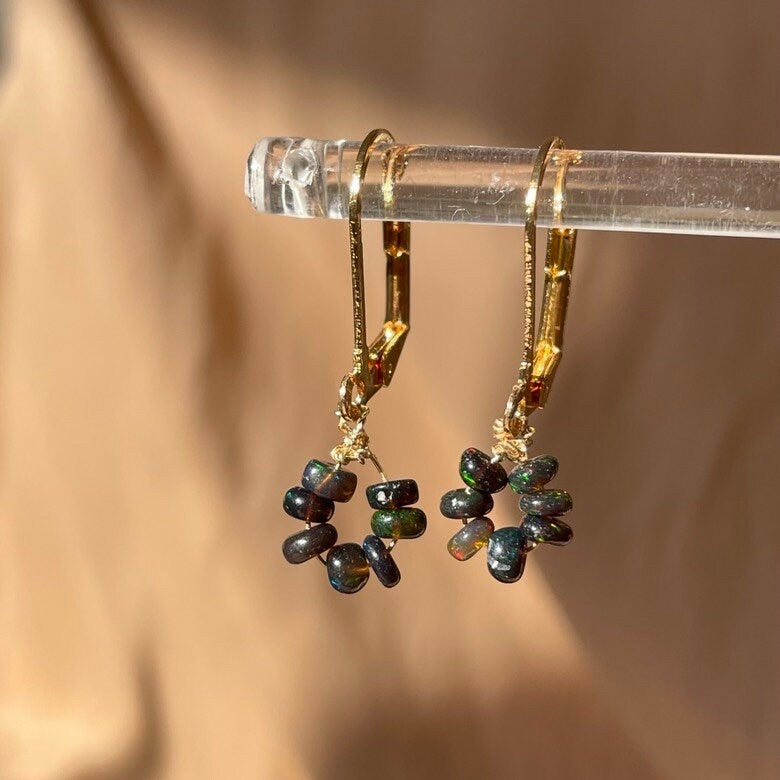 Genuine Black Opal Donut Bead Earrings ~ 14kt Gold Fill