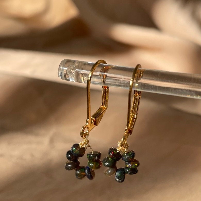 Genuine Black Opal Donut Bead Earrings ~ 14kt Gold Fill
