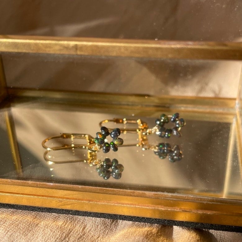 Genuine Black Opal Donut Bead Earrings ~ 14kt Gold Fill