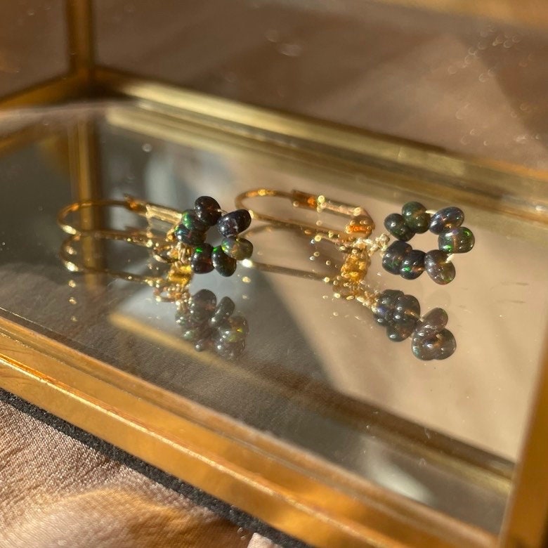 Genuine Black Opal Donut Bead Earrings ~ 14kt Gold Fill