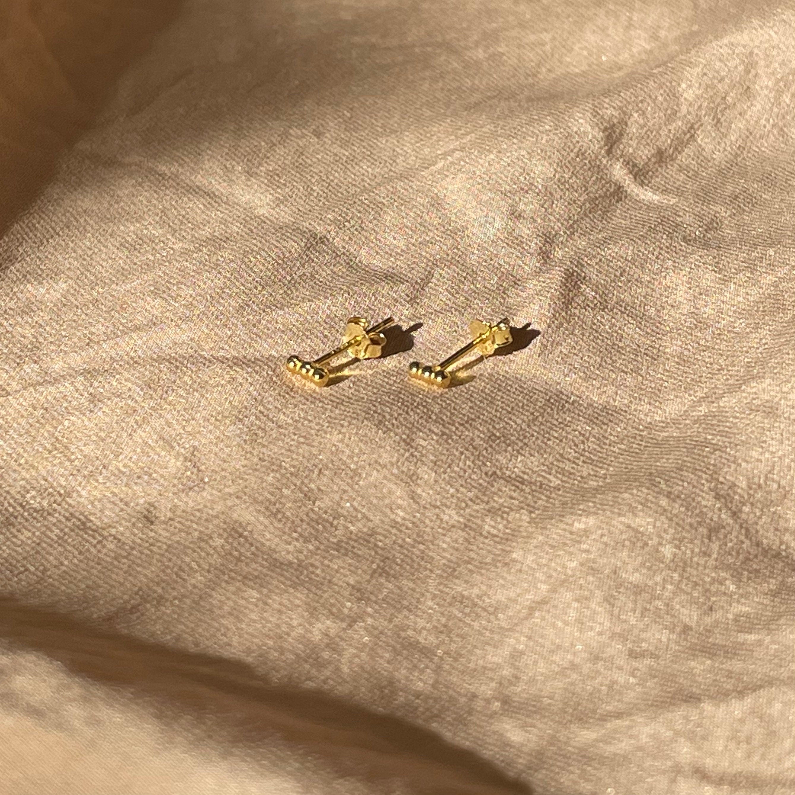 Golden Dots 3 Row Stud Earrings