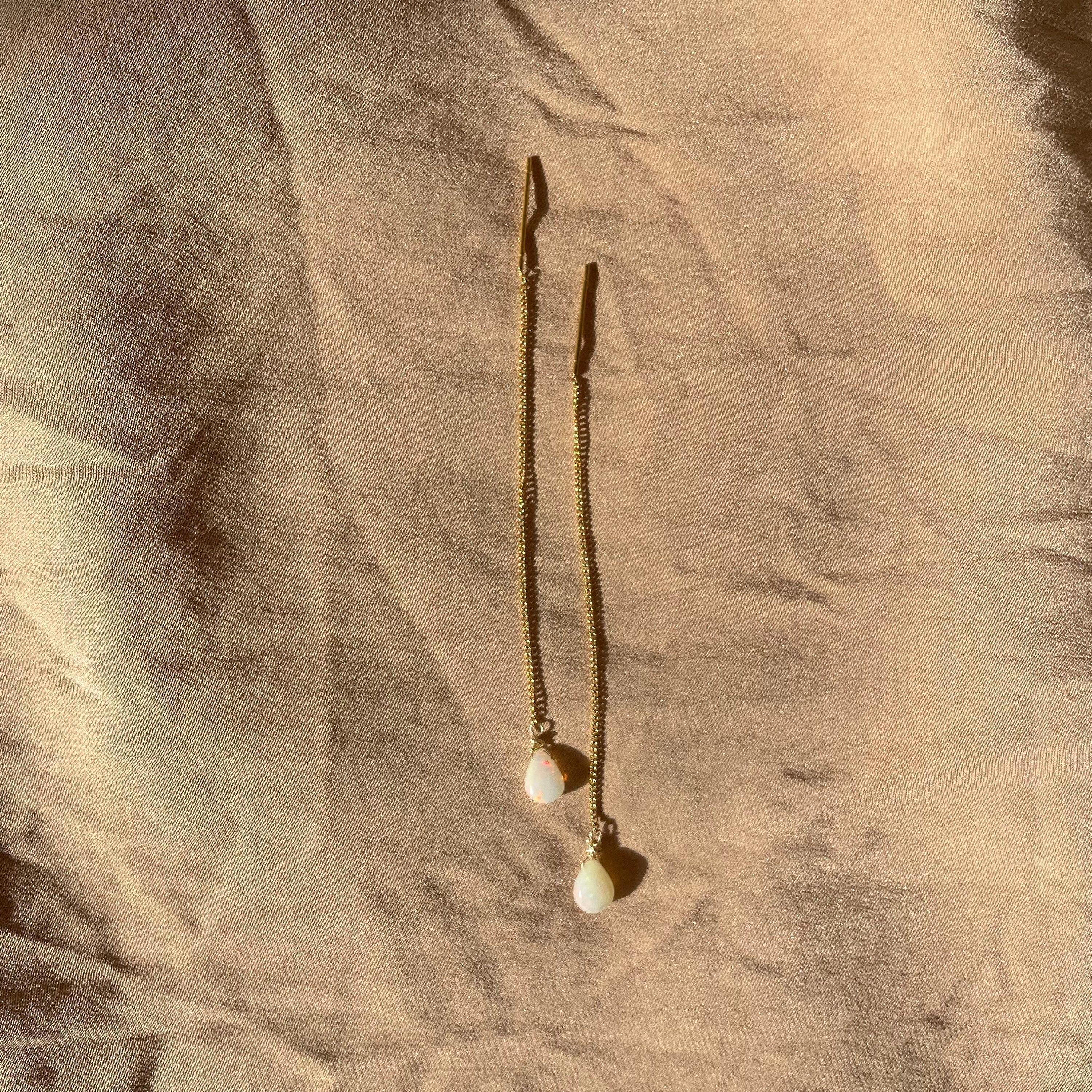 Opal Pear Simple Threader Earrings ~ 14kt Gold Filled