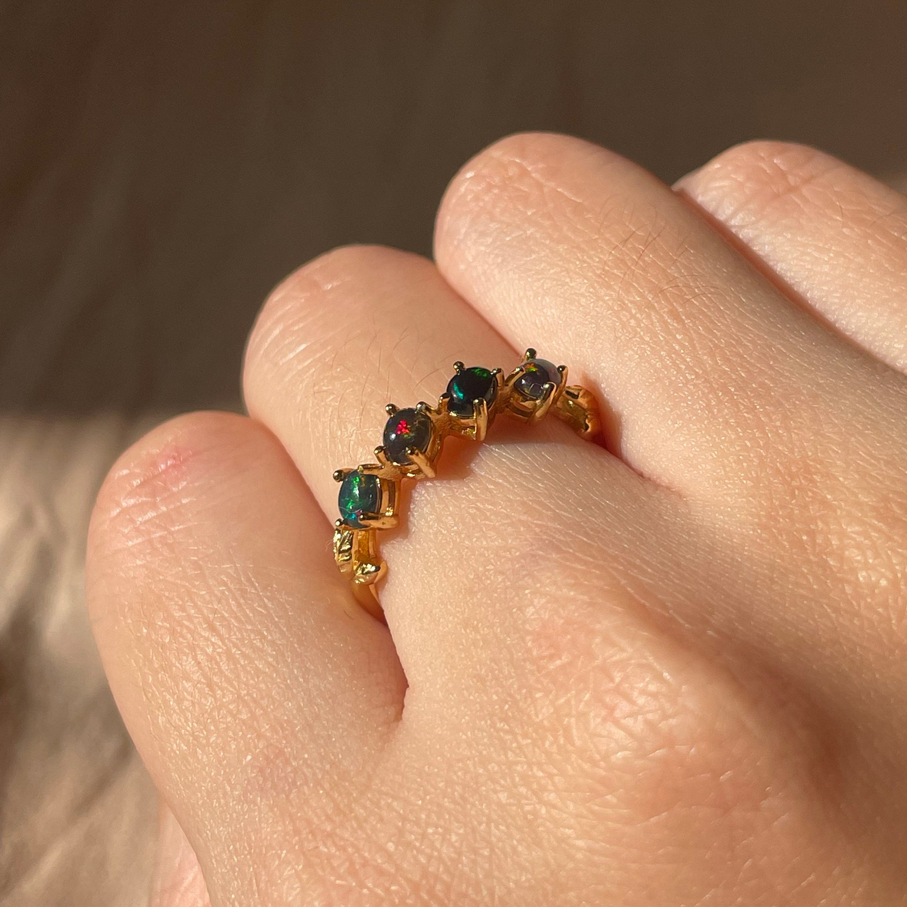 Black Opal Slanted Row Ring  ~ Vermeil Adjustable Resizeable
