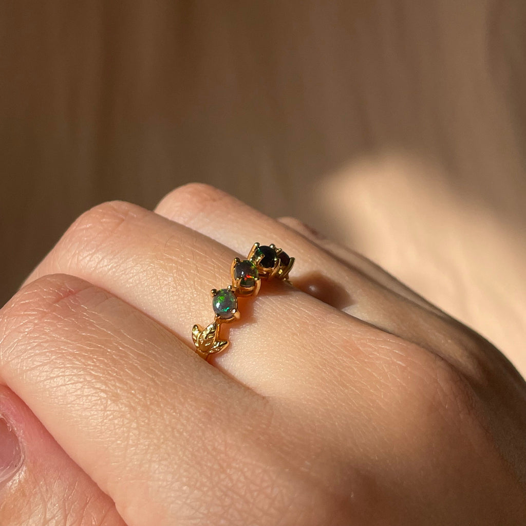 Black Opal Slanted Row Ring  ~ Vermeil Adjustable Resizeable
