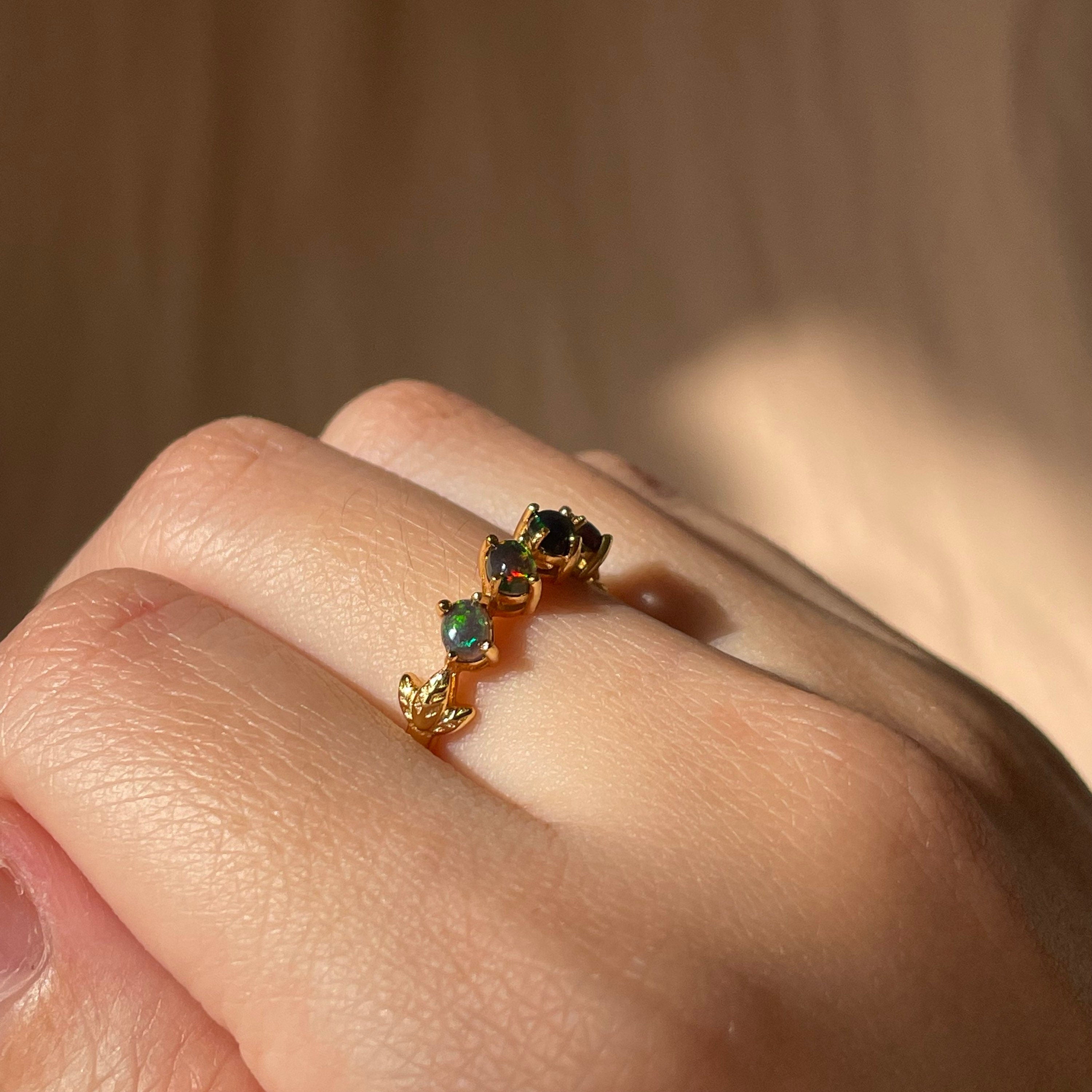 Black Opal Slanted Row Ring  ~ Vermeil Adjustable Resizeable