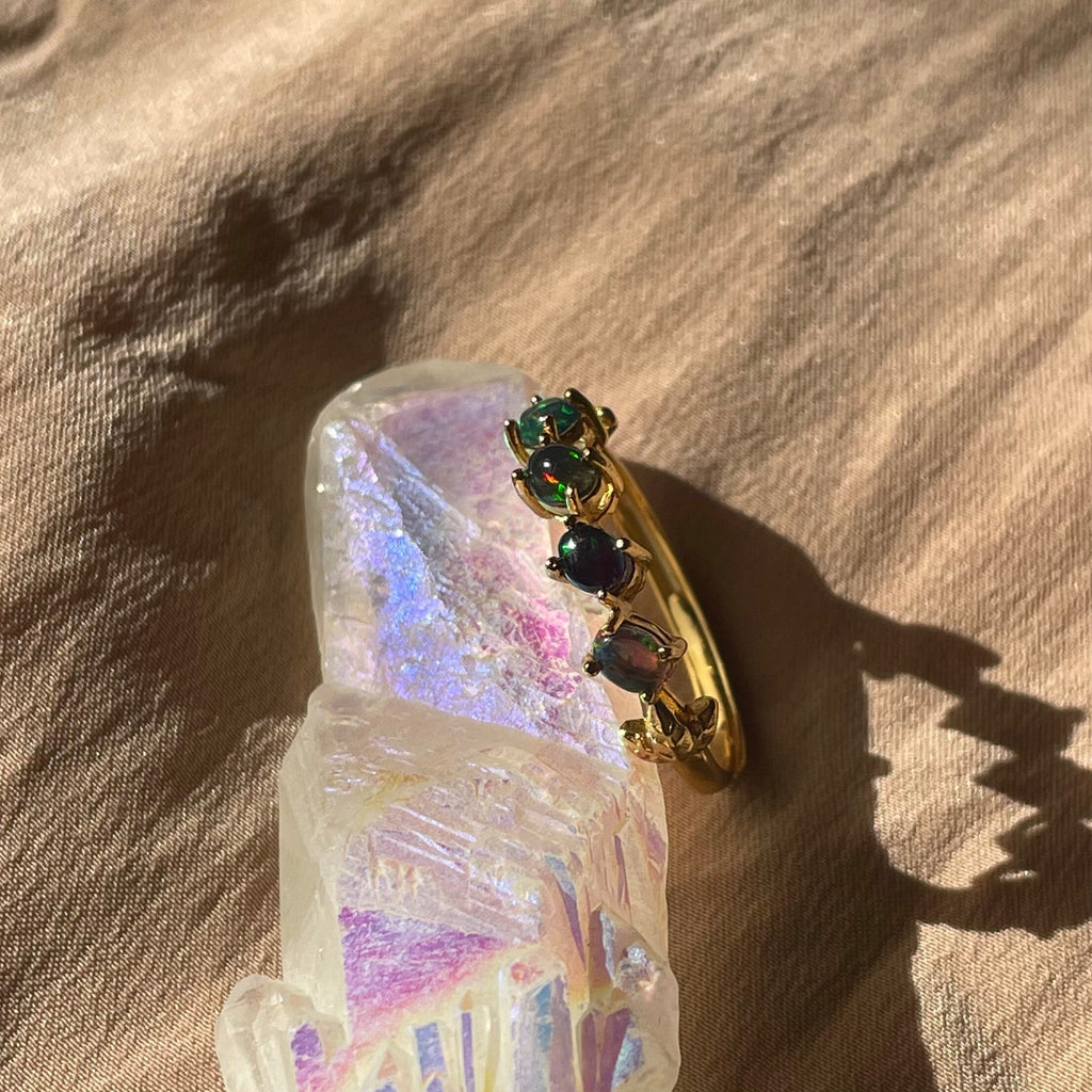 Black Opal Slanted Row Ring  ~ Vermeil Adjustable Resizeable