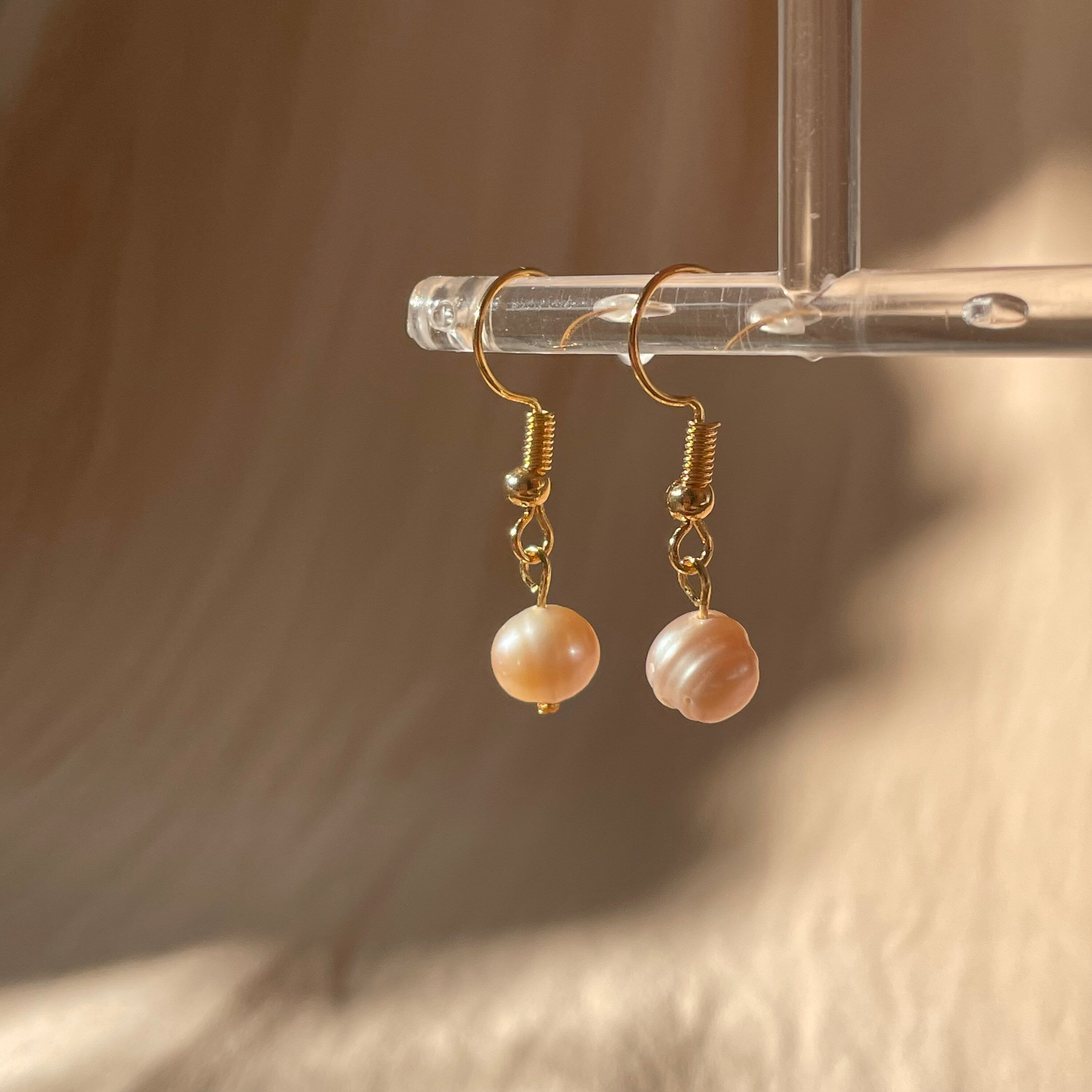 Pearl Potato Leverback Hook Earrings ~ Gold Plated