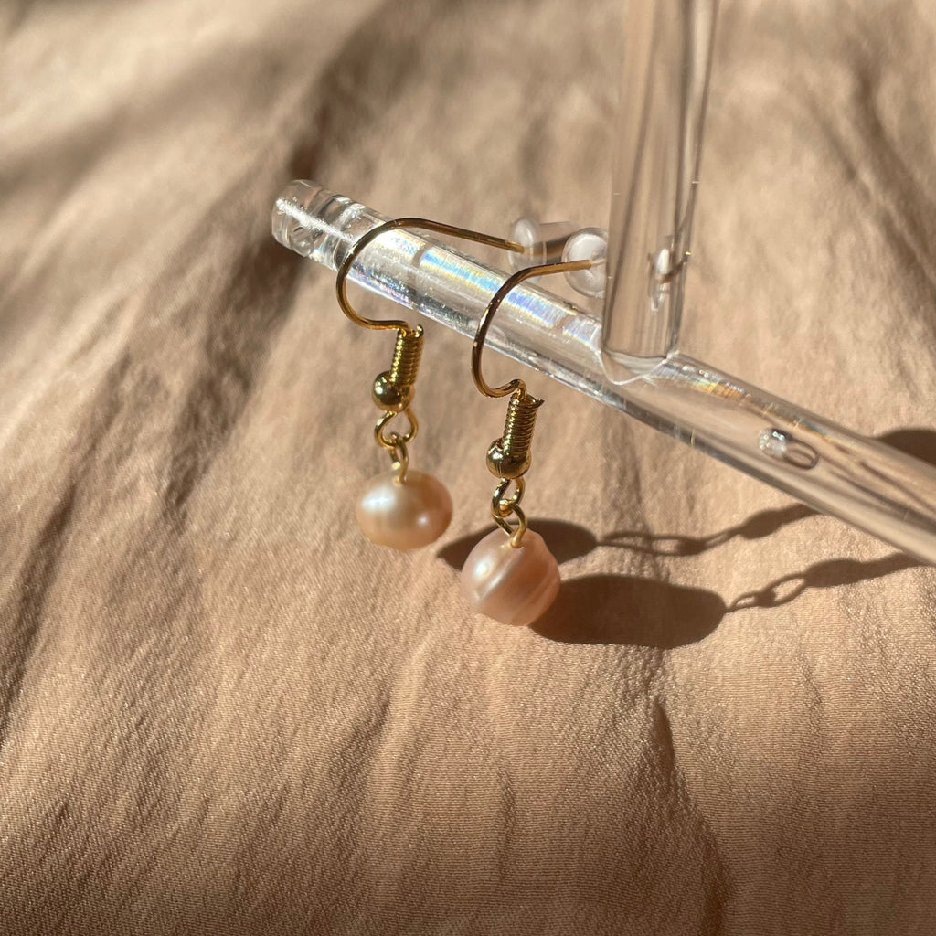 Pearl Potato Leverback Hook Earrings ~ Gold Plated