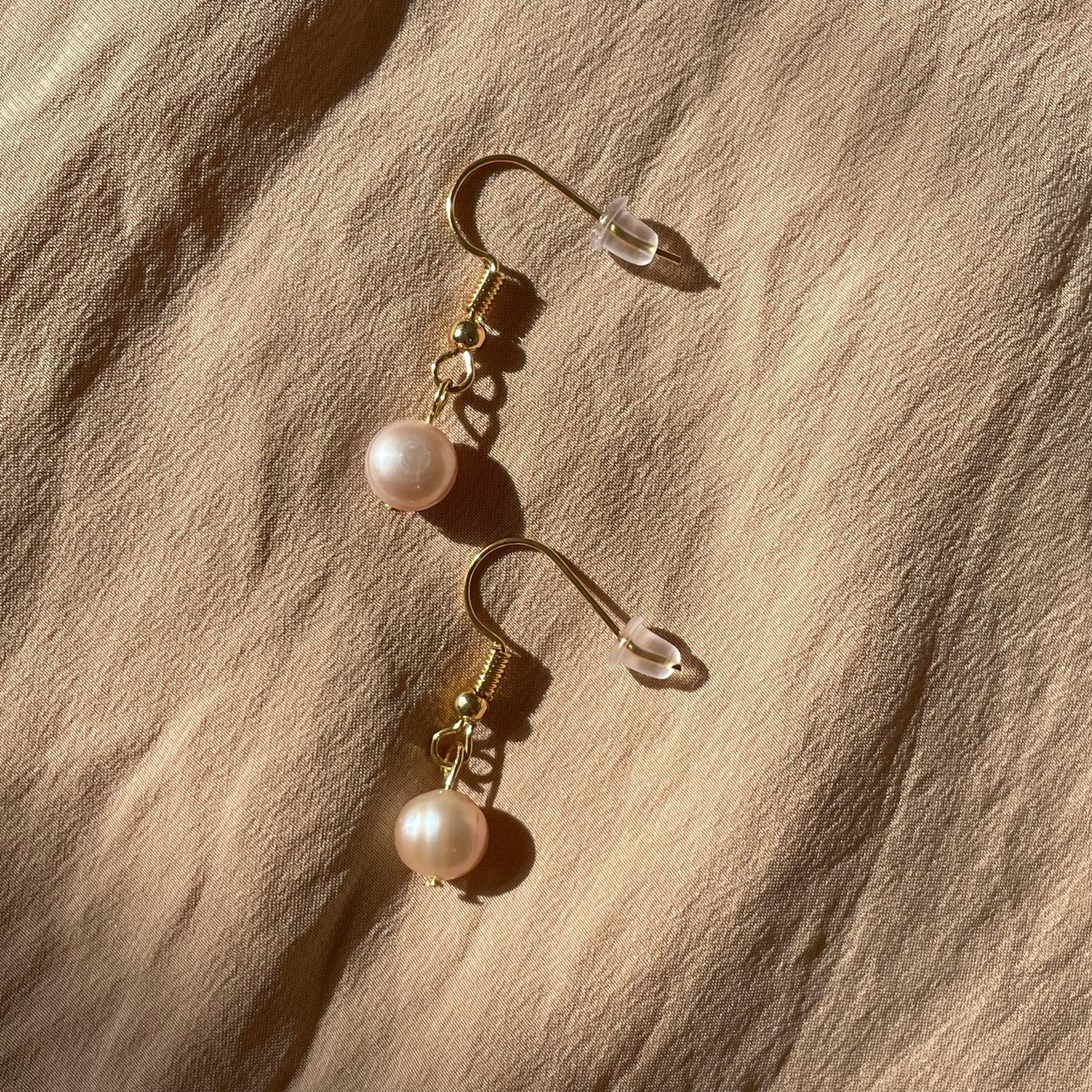 Pearl Potato Leverback Hook Earrings ~ Gold Plated