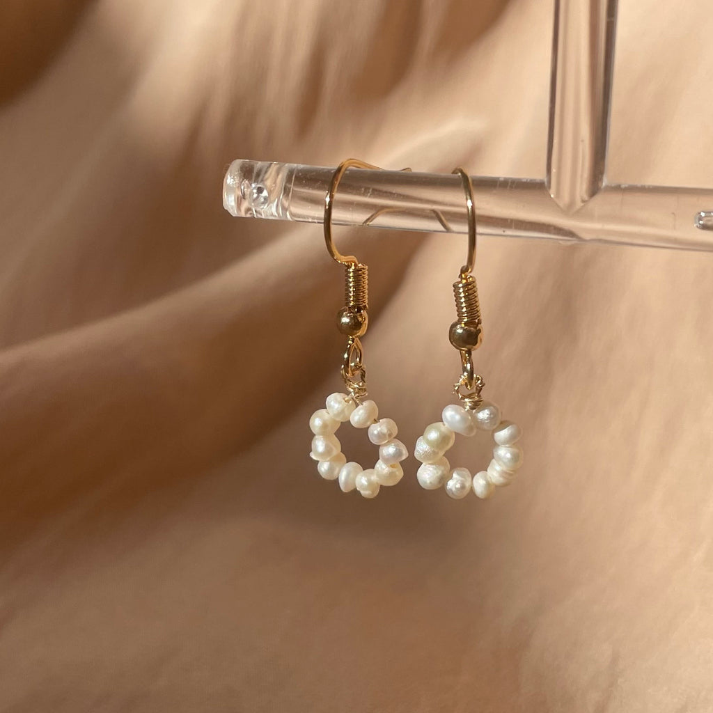 White Pearl Donut Earrings ~ 14kt Gold Fill