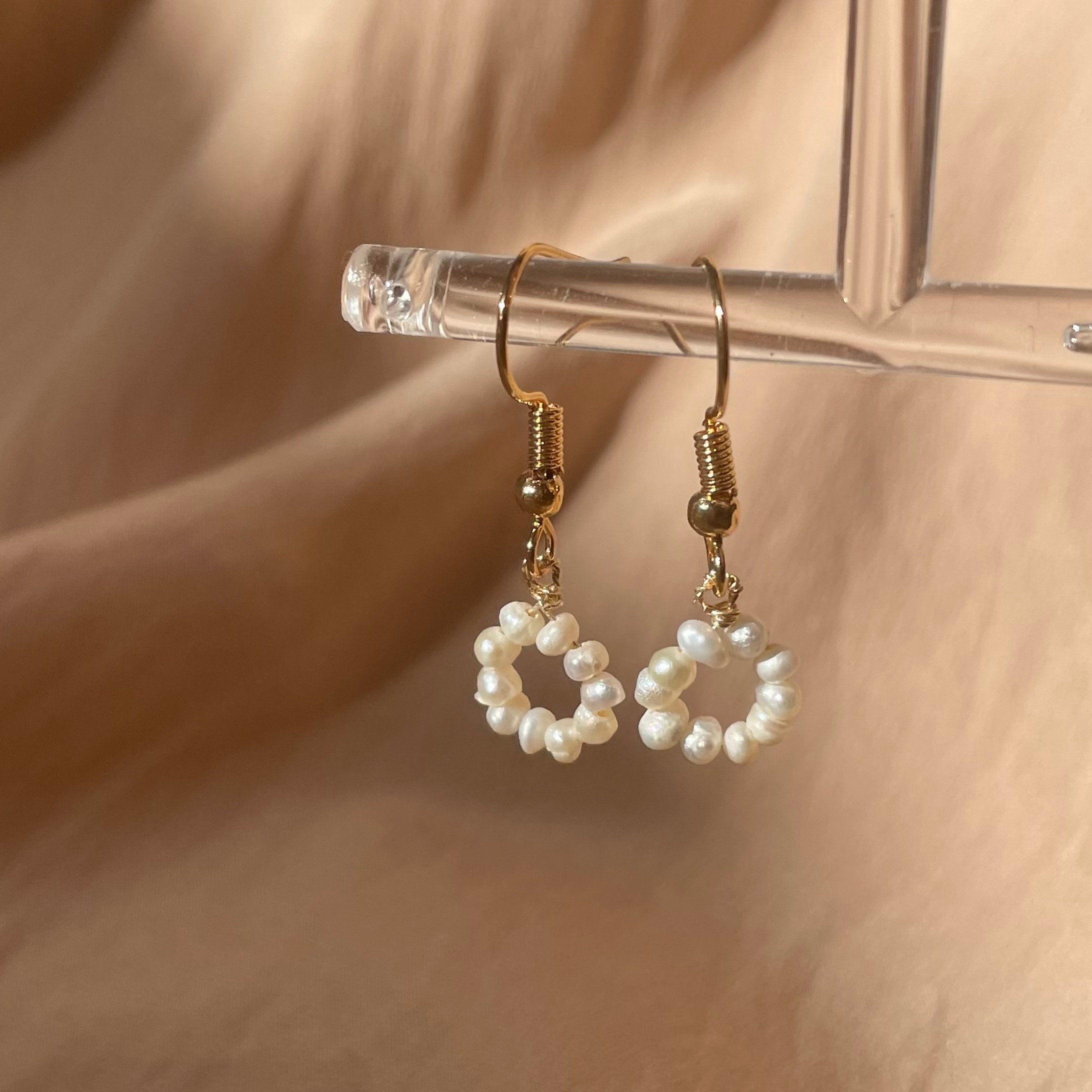 White Pearl Donut Earrings ~ 14kt Gold Fill