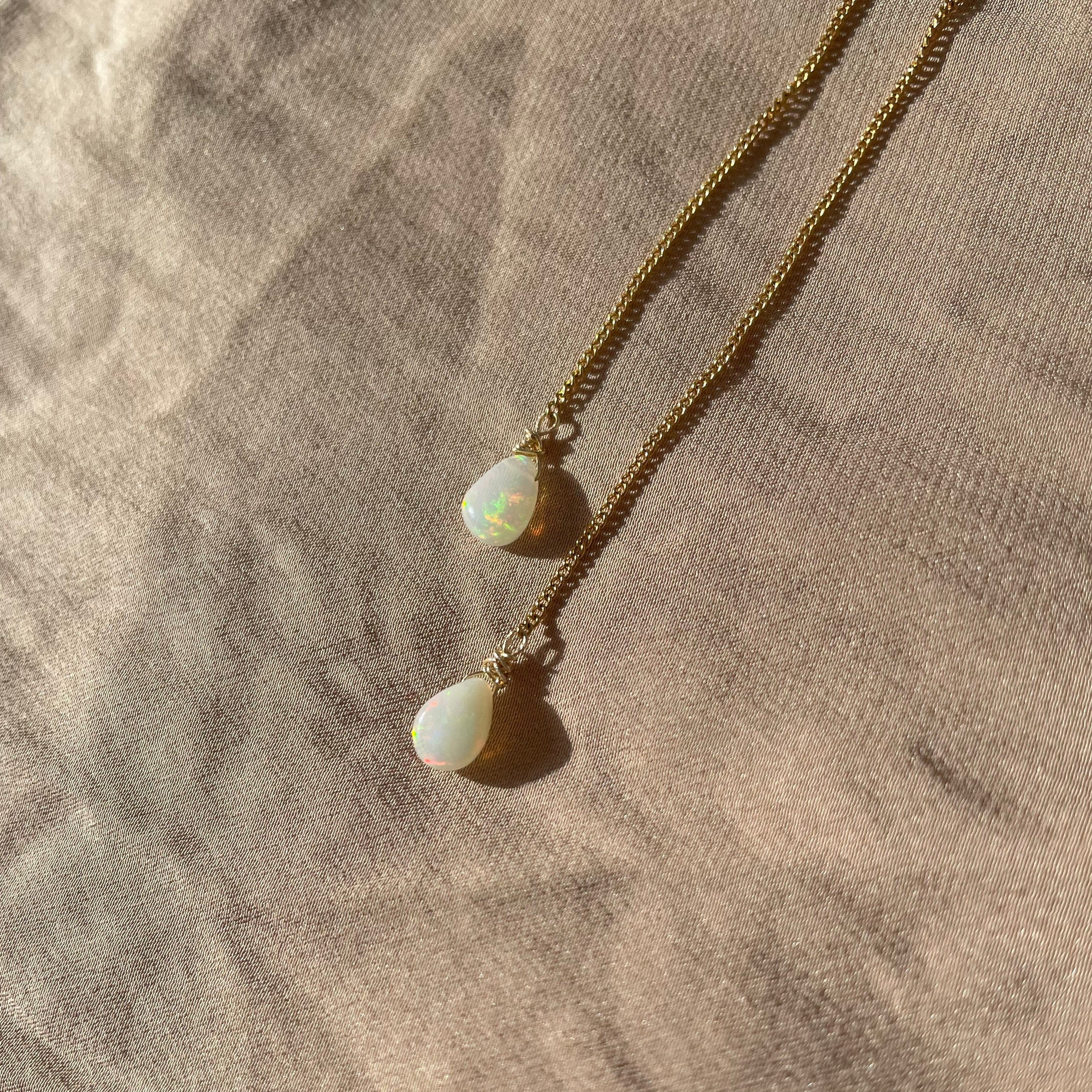 Opal Pear Simple Threader Earrings ~ 14kt Gold Filled
