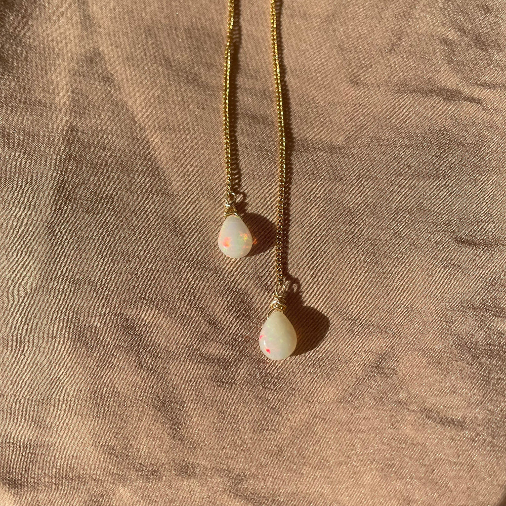 Opal Pear Simple Threader Earrings ~ 14kt Gold Filled