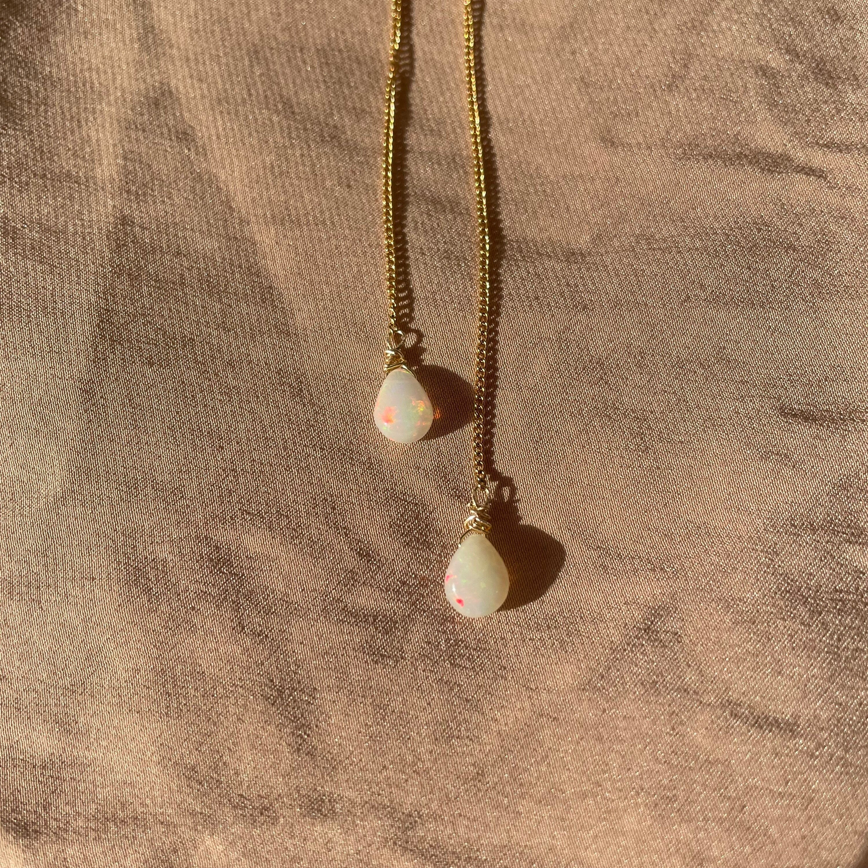 Opal Pear Simple Threader Earrings ~ 14kt Gold Filled