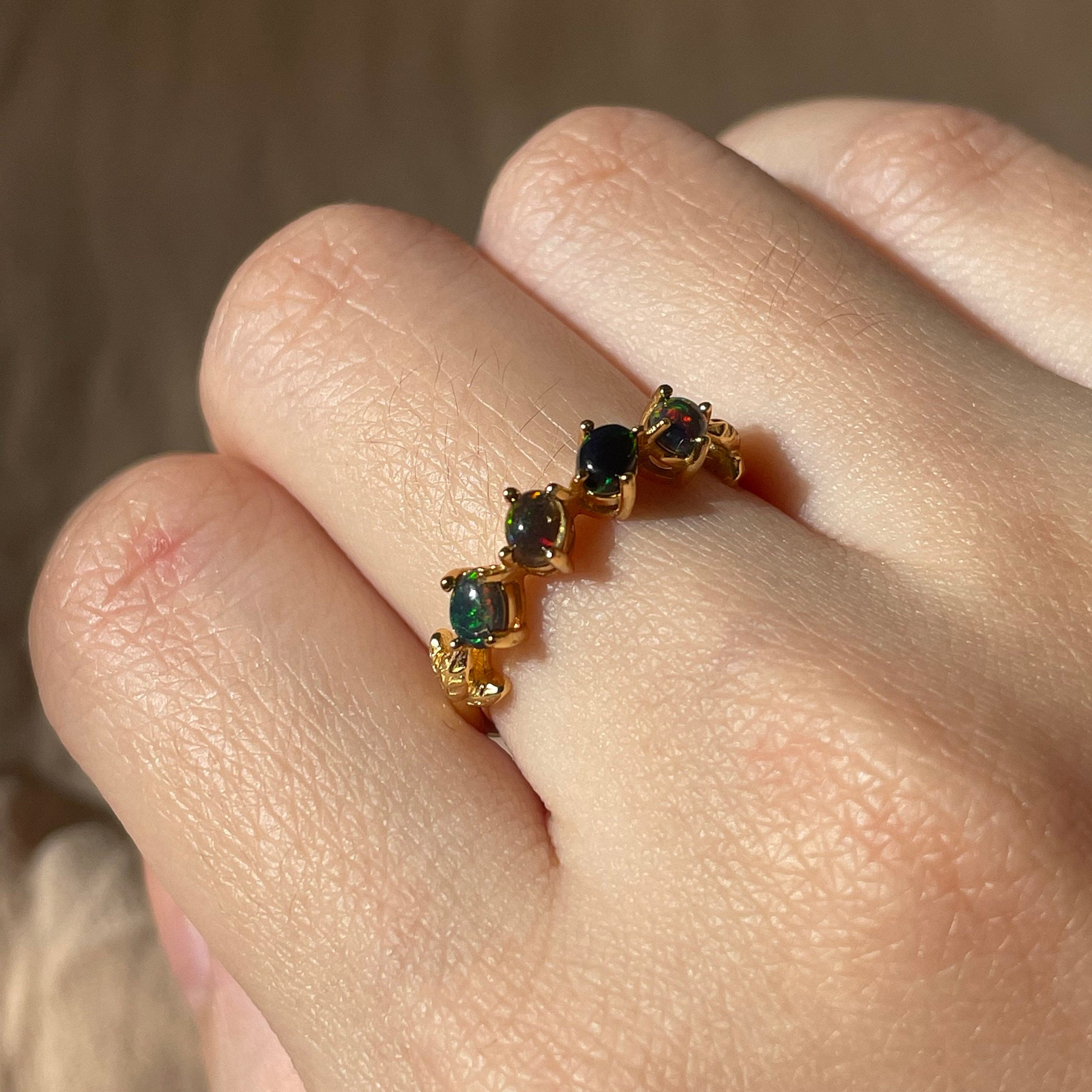 Black Opal Slanted Row Ring  ~ Vermeil Adjustable Resizeable