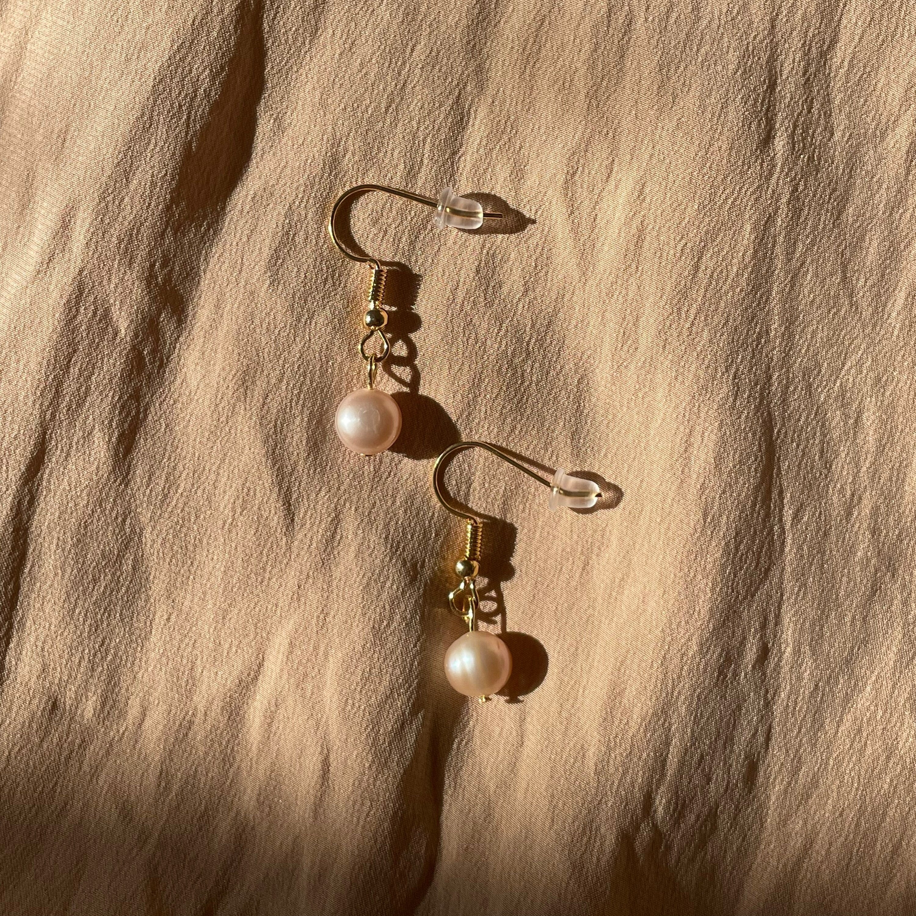 Pearl Potato Leverback Hook Earrings ~ Gold Plated