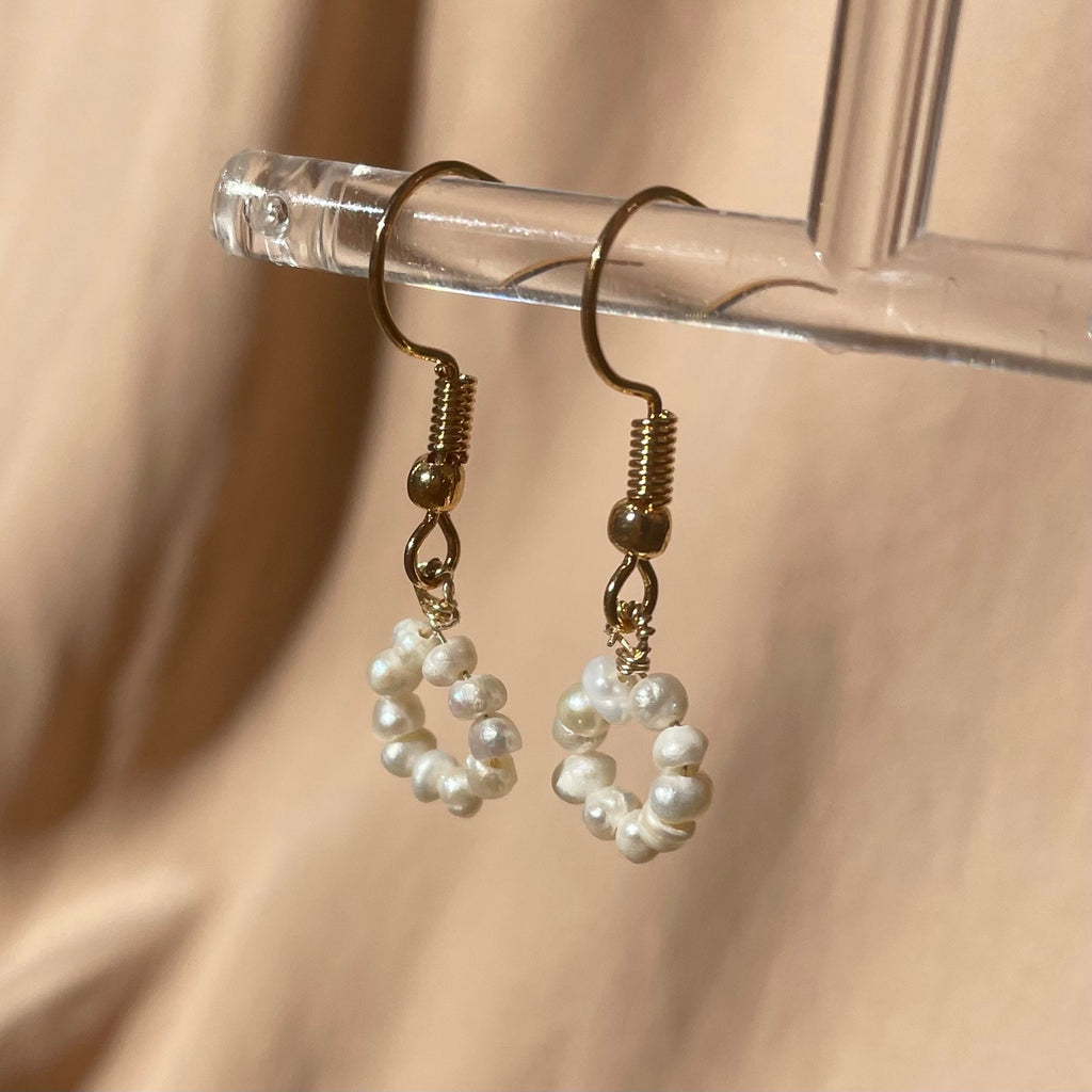 White Pearl Donut Earrings ~ 14kt Gold Fill