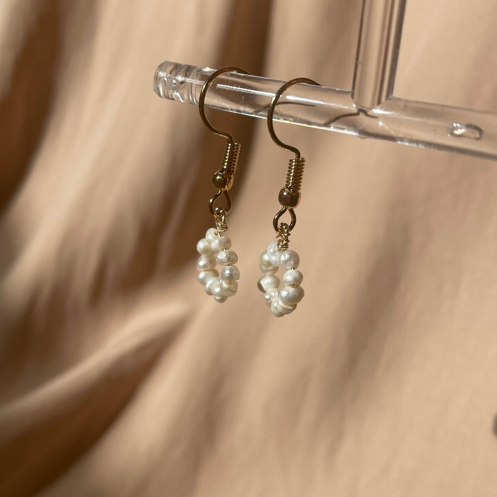 White Pearl Donut Earrings ~ 14kt Gold Fill