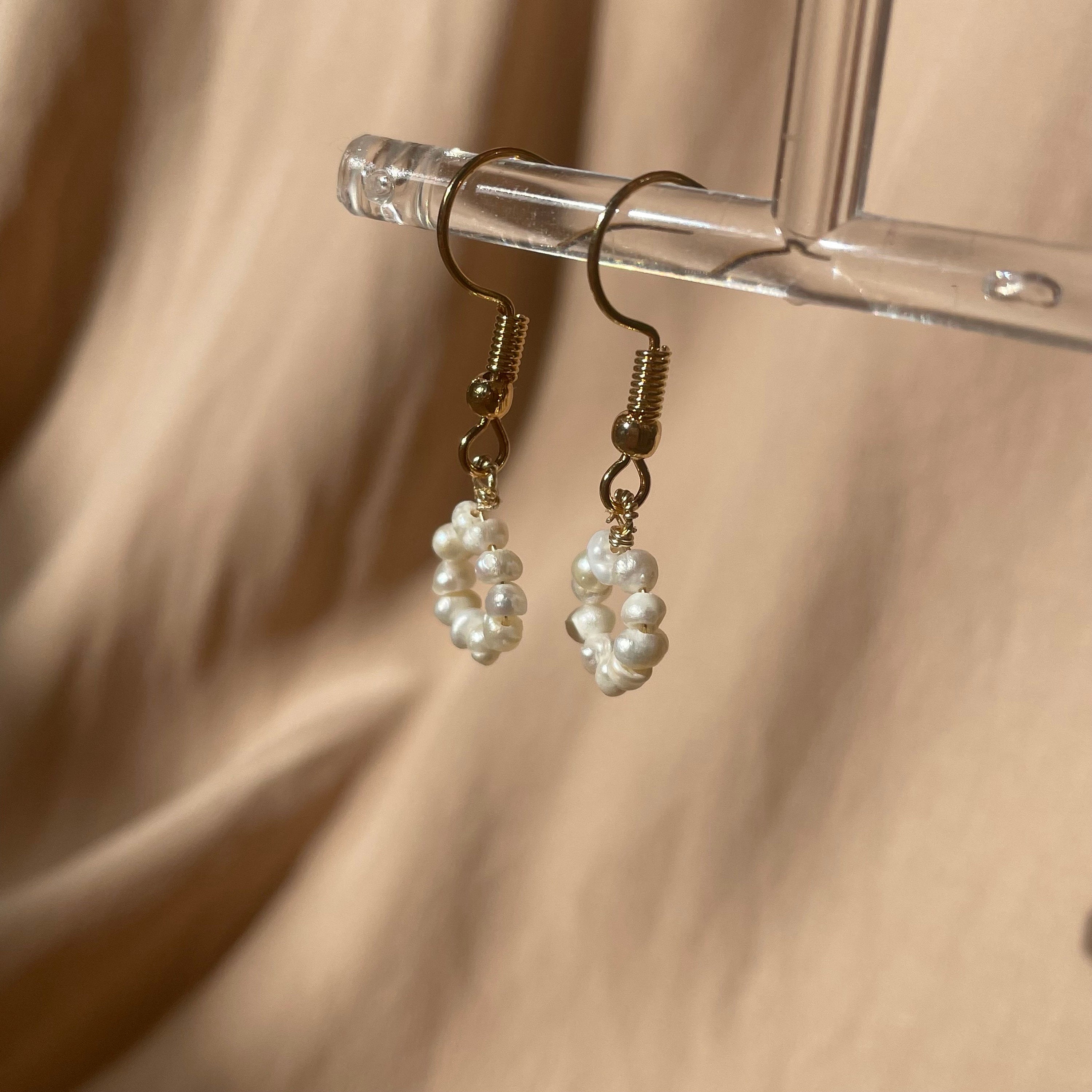 White Pearl Donut Earrings ~ 14kt Gold Fill