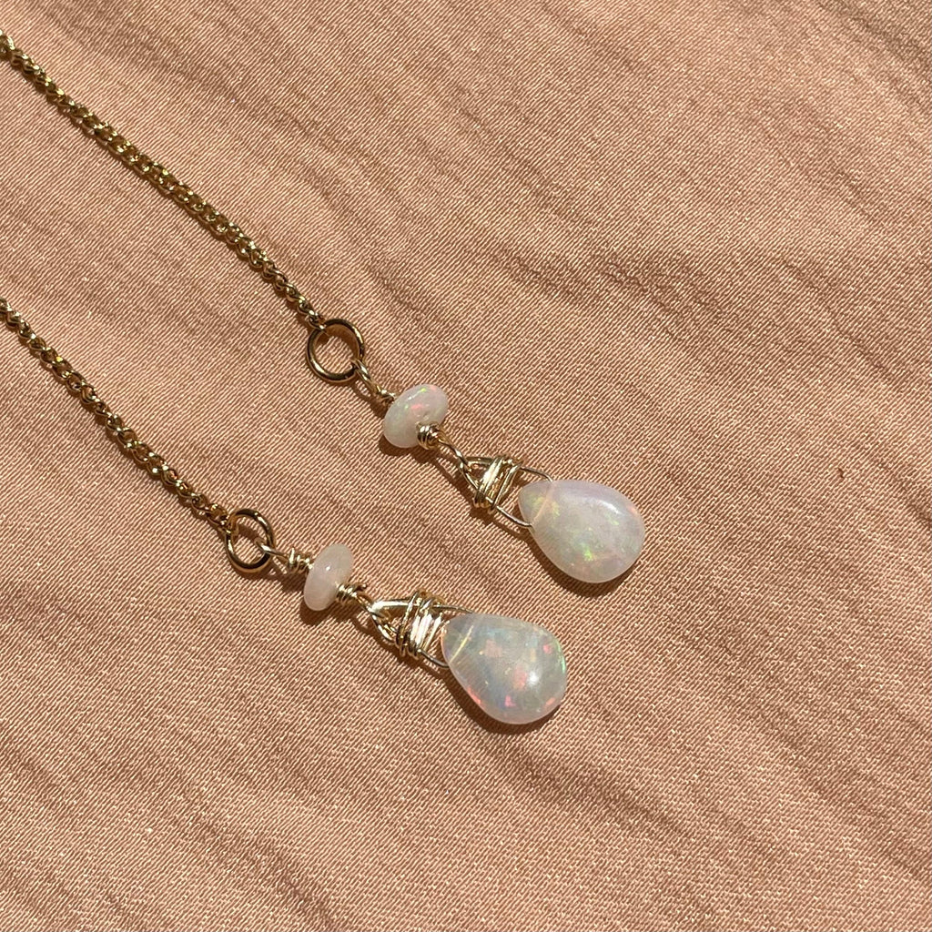 Opal Bead + Pear Earrings ~ 14kt Gold Filled