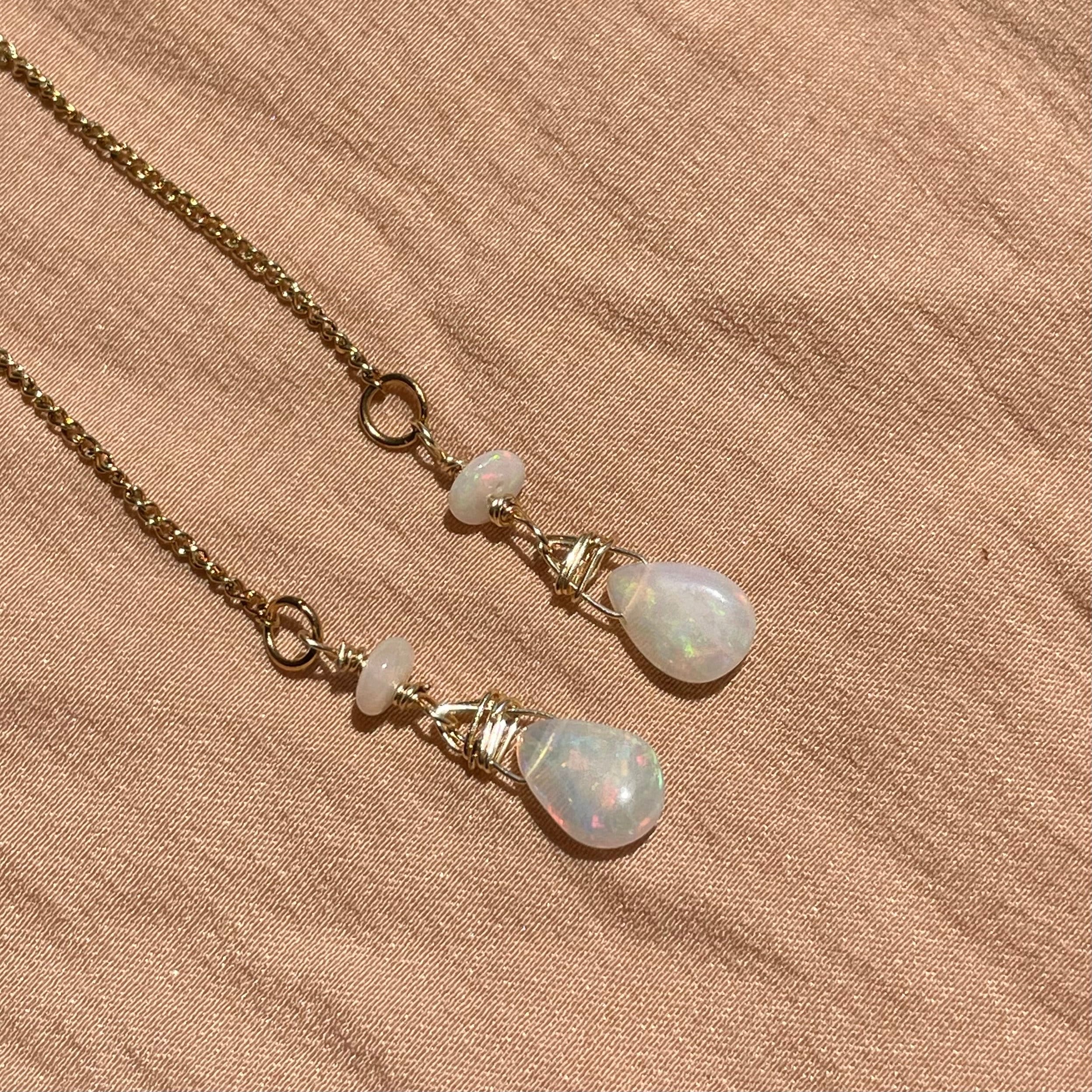 Opal Bead + Pear Earrings ~ 14kt Gold Filled