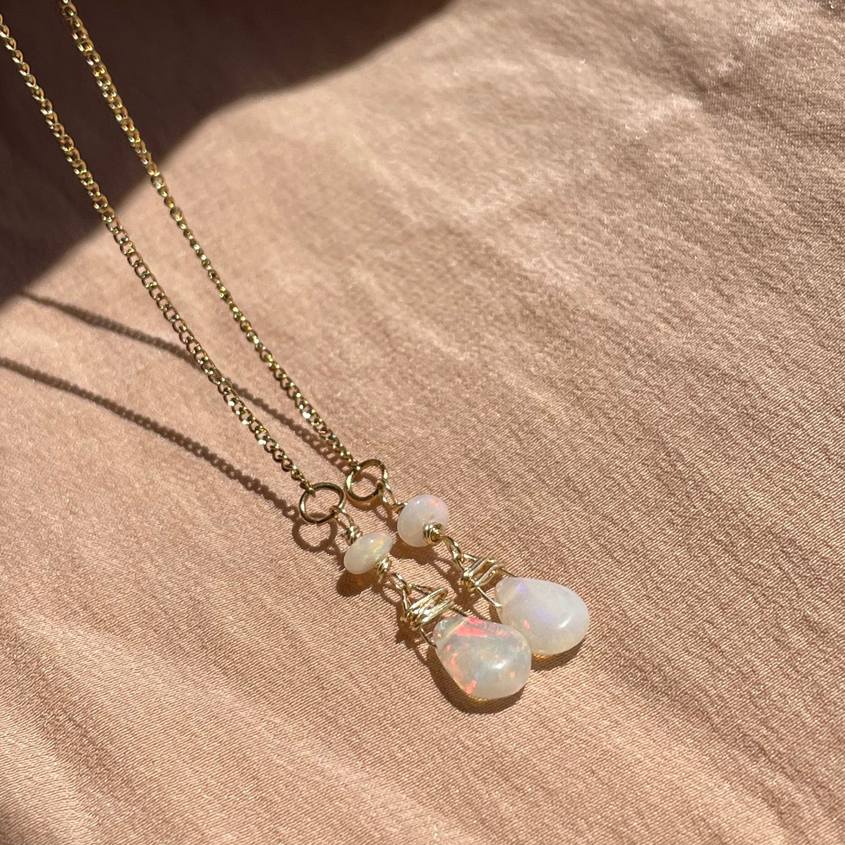 Opal Bead + Pear Earrings ~ 14kt Gold Filled