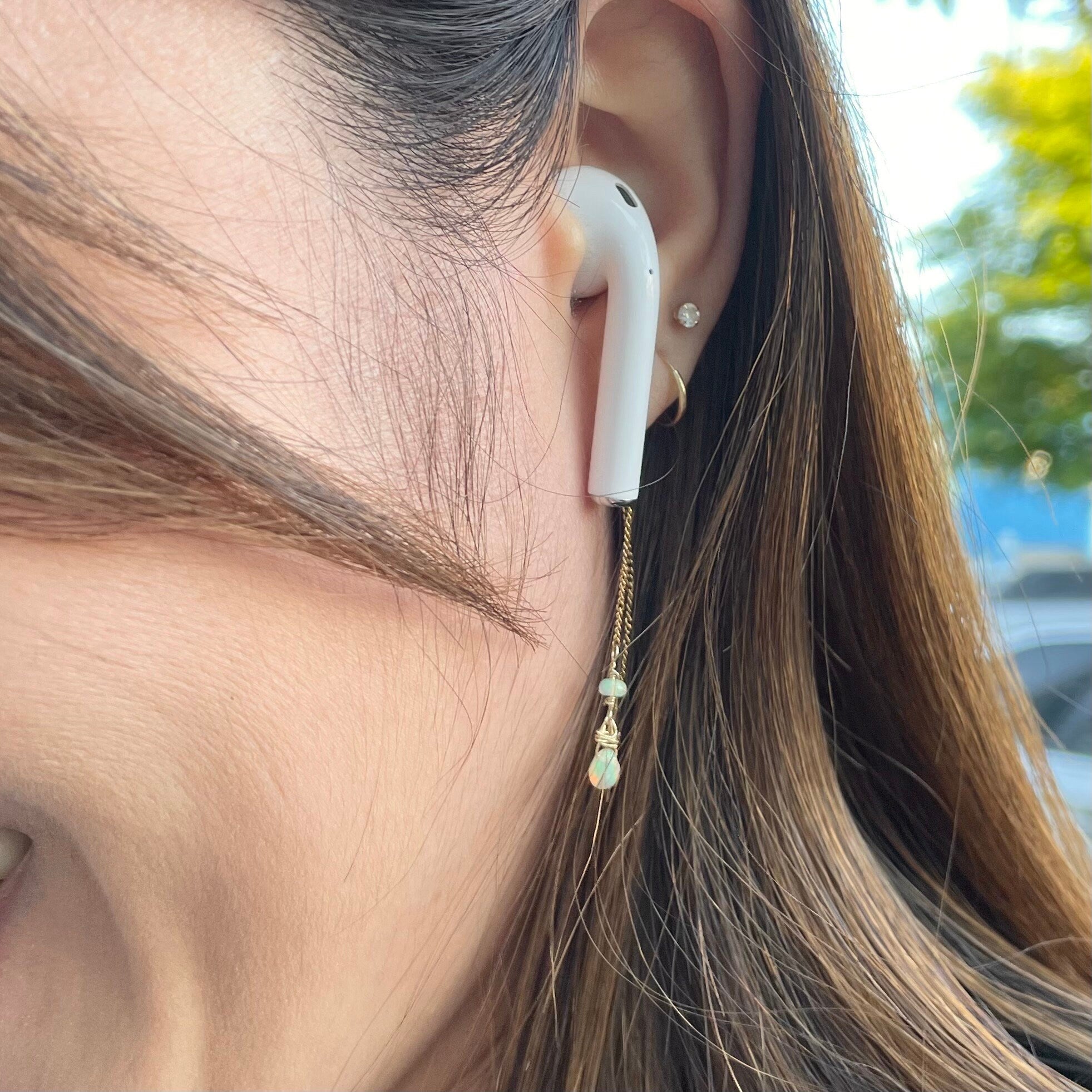 Opal Bead + Pear Earrings ~ 14kt Gold Filled