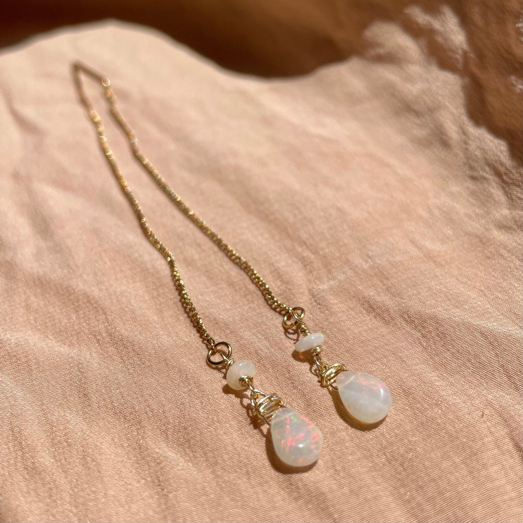 Opal Bead + Pear Earrings ~ 14kt Gold Filled