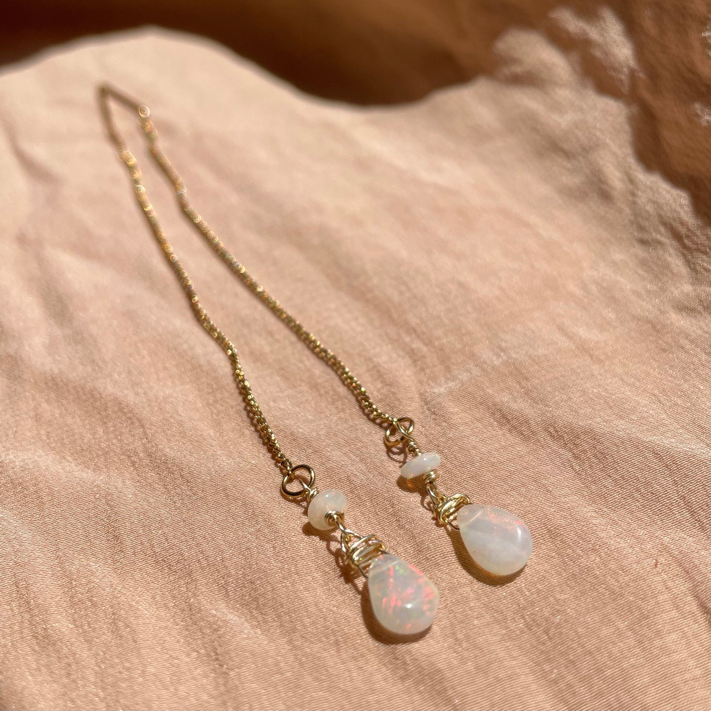 Opal Bead + Pear Earrings ~ 14kt Gold Filled