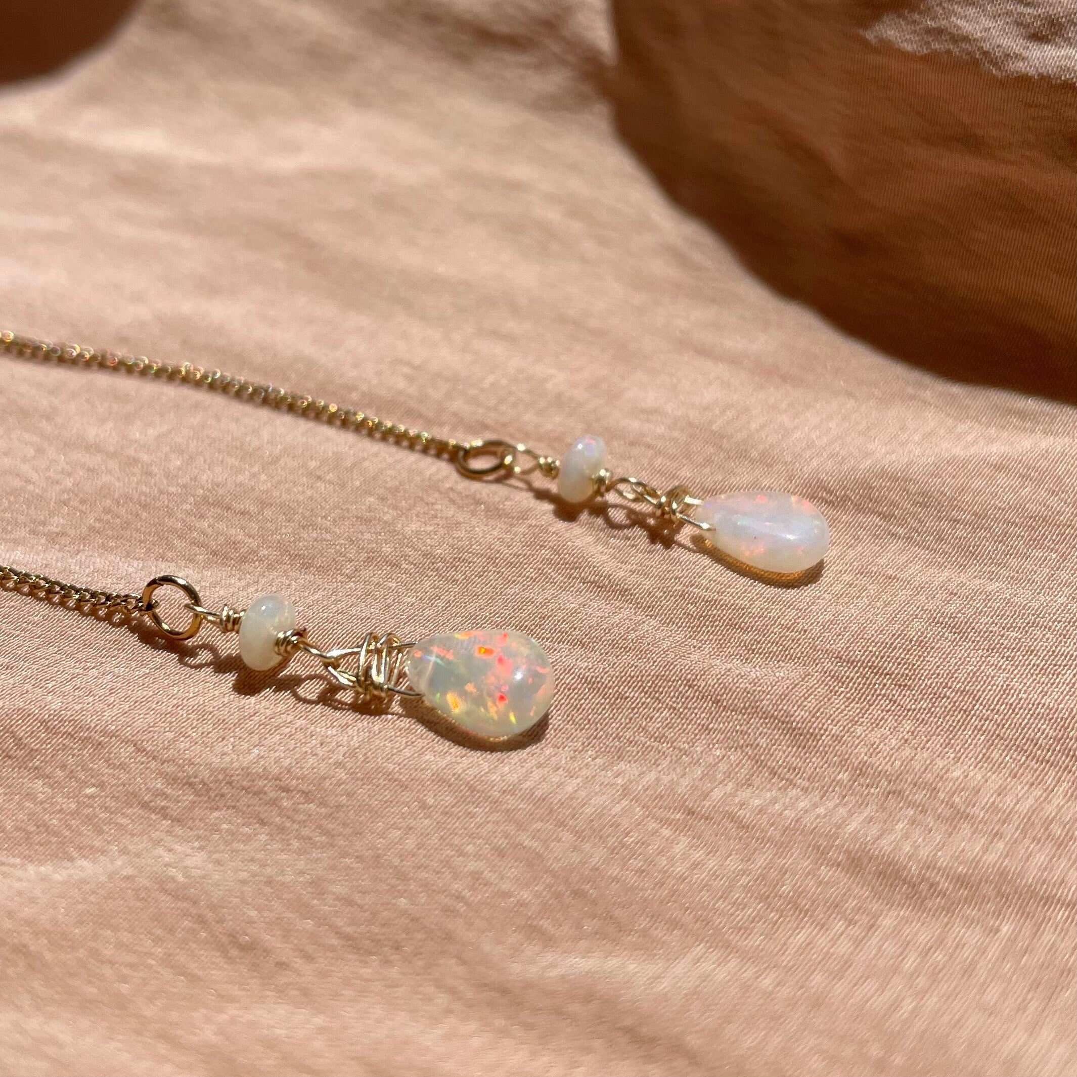Opal Bead + Pear Earrings ~ 14kt Gold Filled