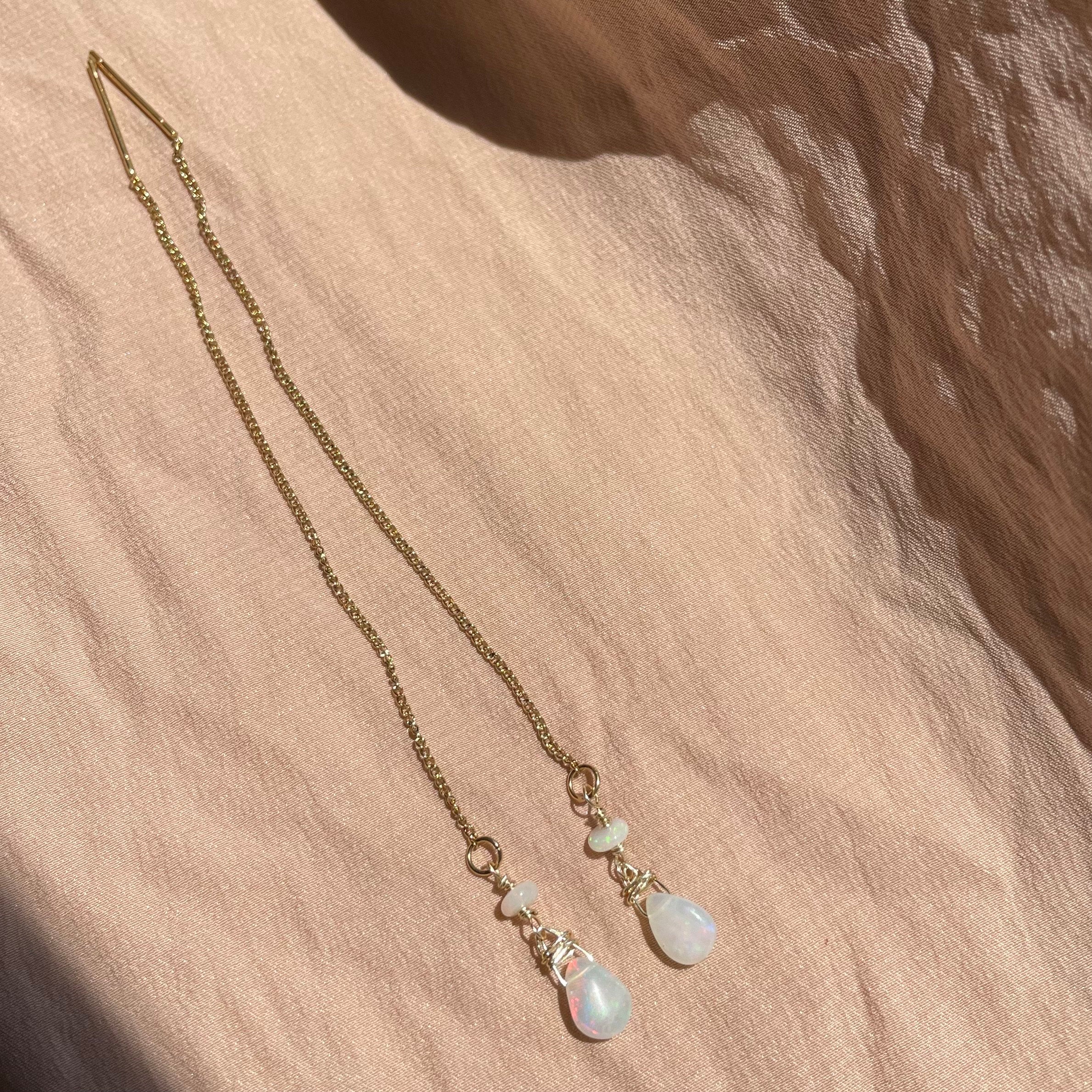 Opal Bead + Pear Earrings ~ 14kt Gold Filled