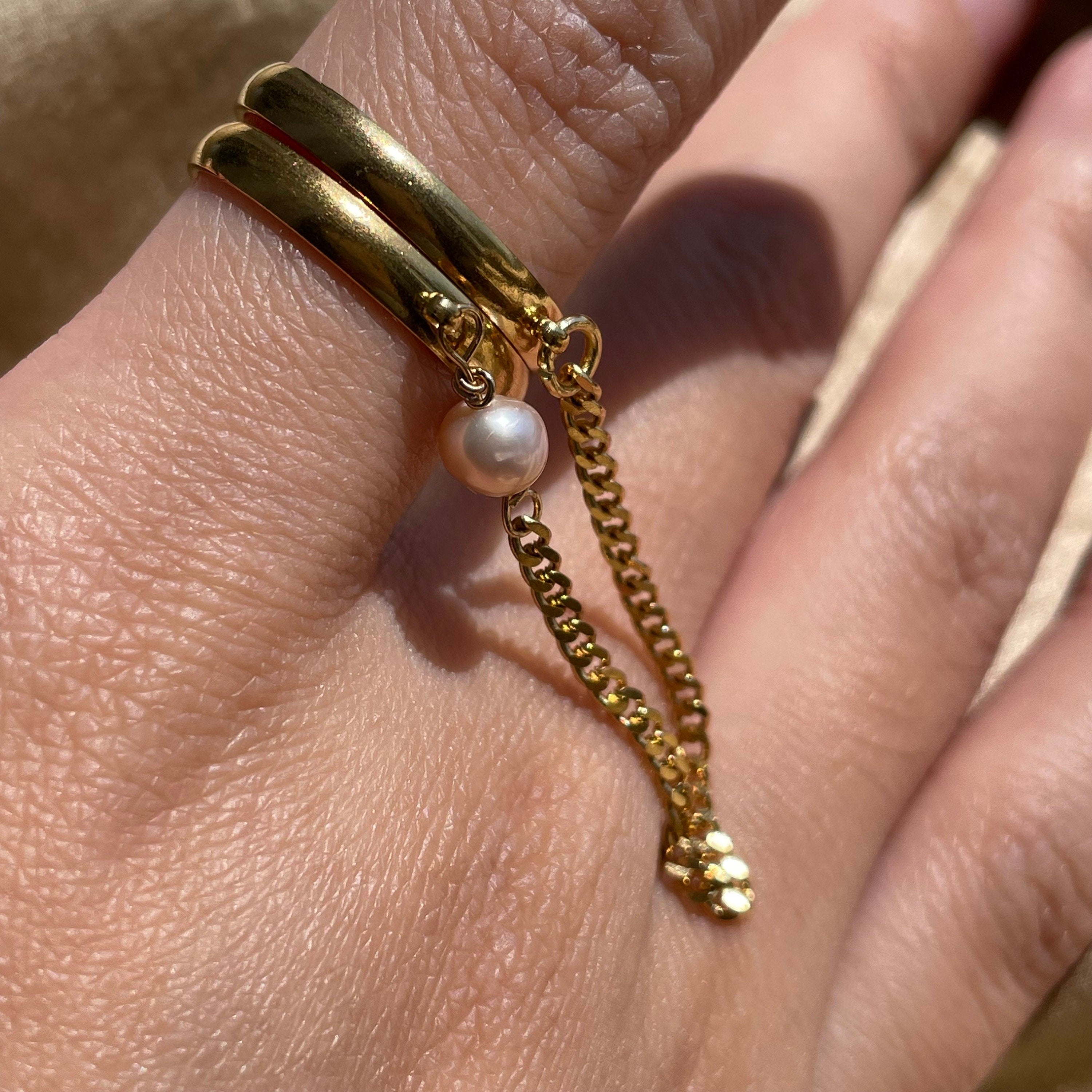 Chain Pearl Double Stacking Adjustable Ring