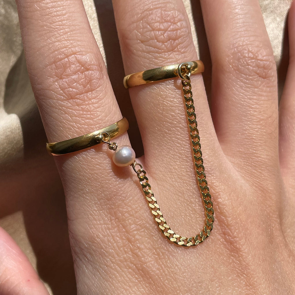 Chain Pearl Double Stacking Adjustable Ring
