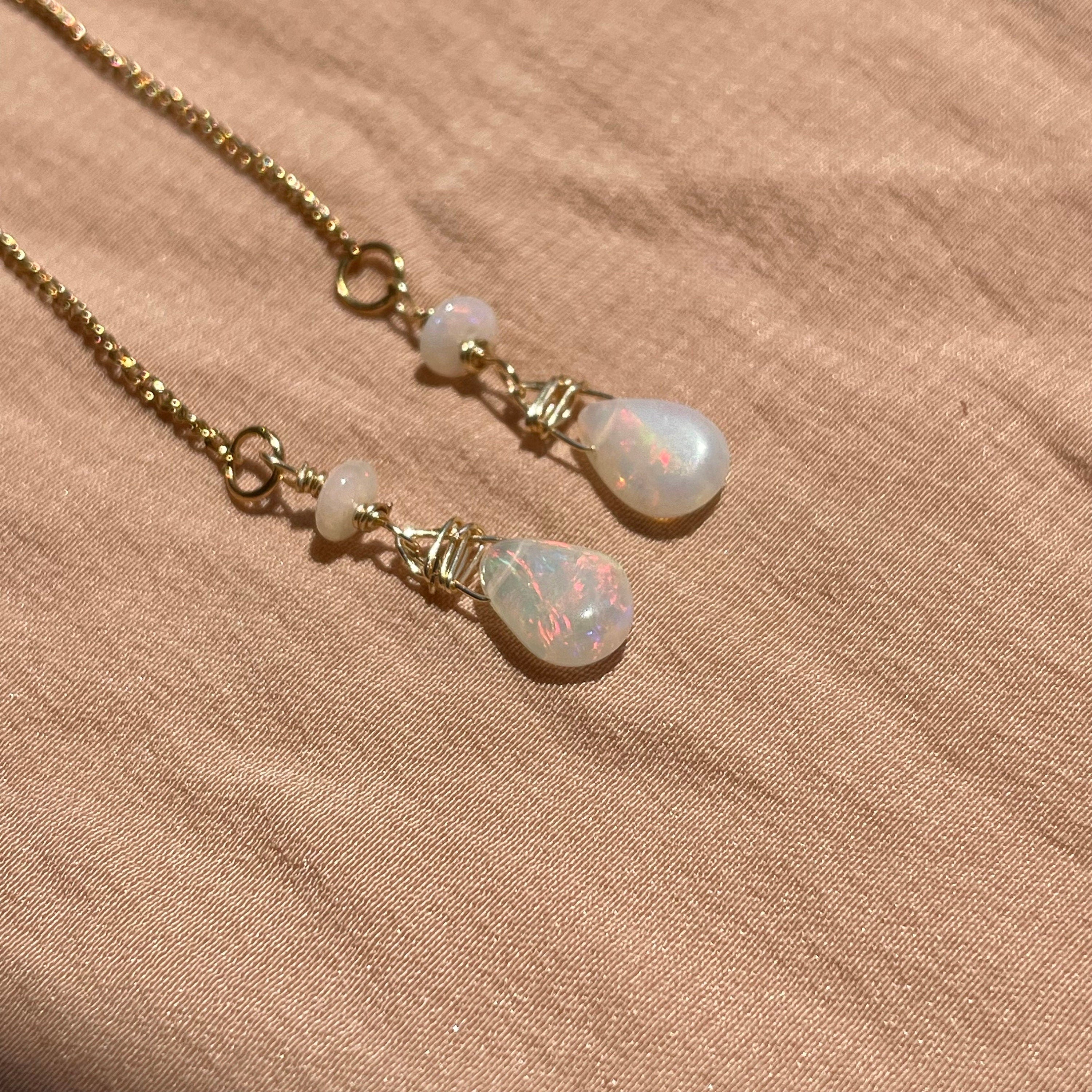 Opal Bead + Pear Earrings ~ 14kt Gold Filled
