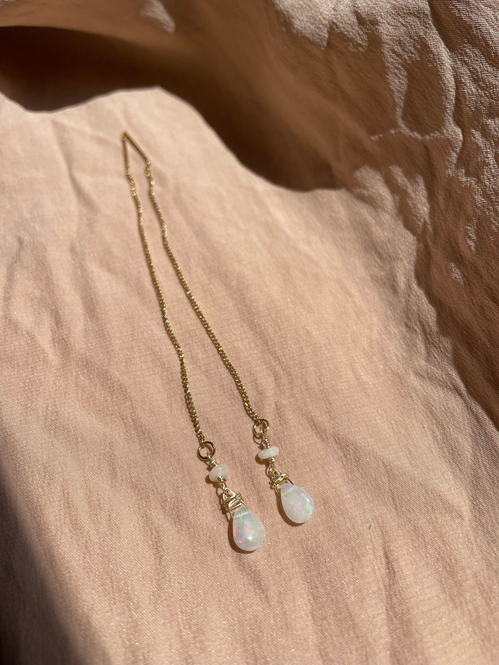 Opal Bead + Pear Earrings ~ 14kt Gold Filled