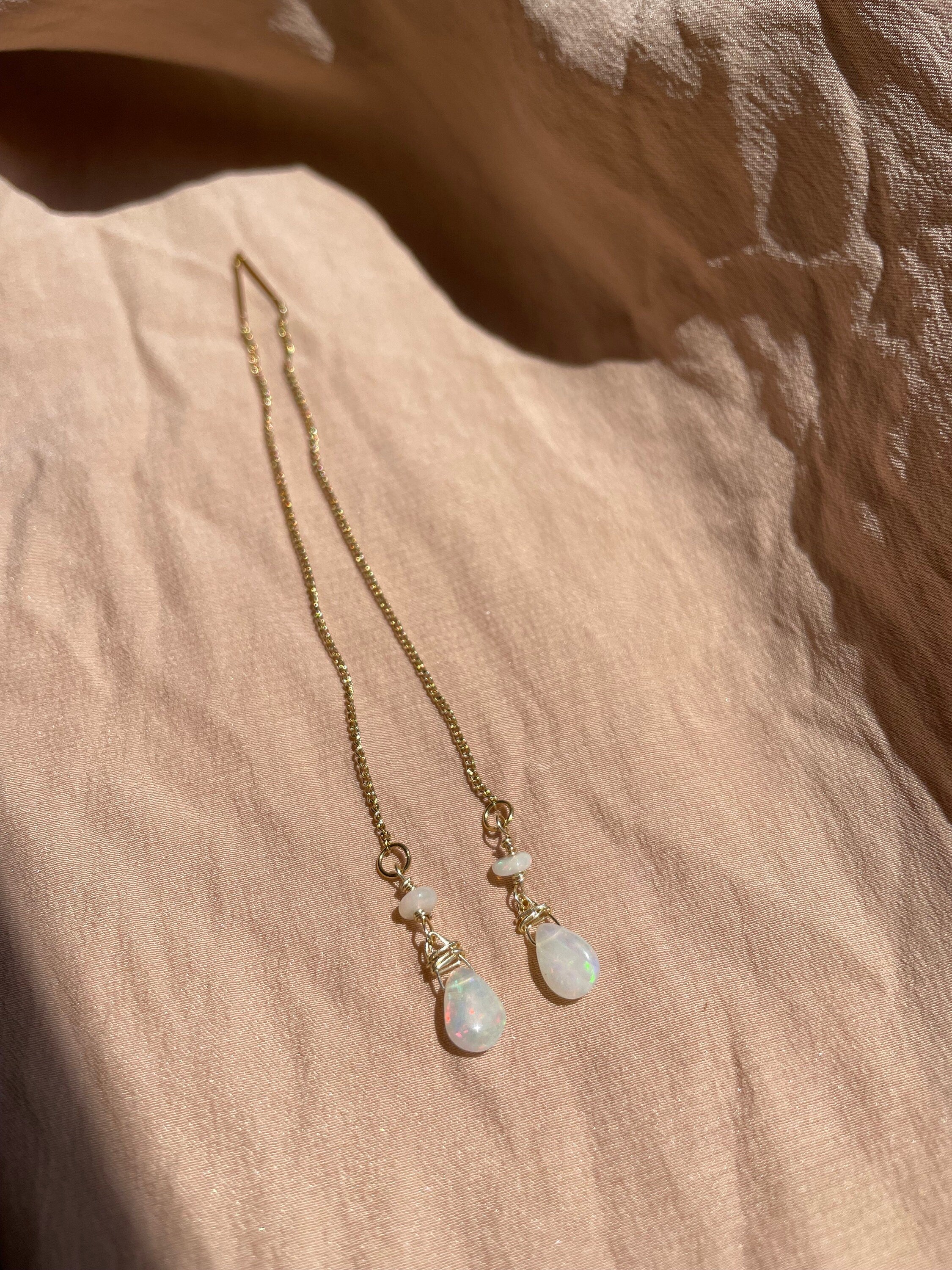 Opal Bead + Pear Earrings ~ 14kt Gold Filled