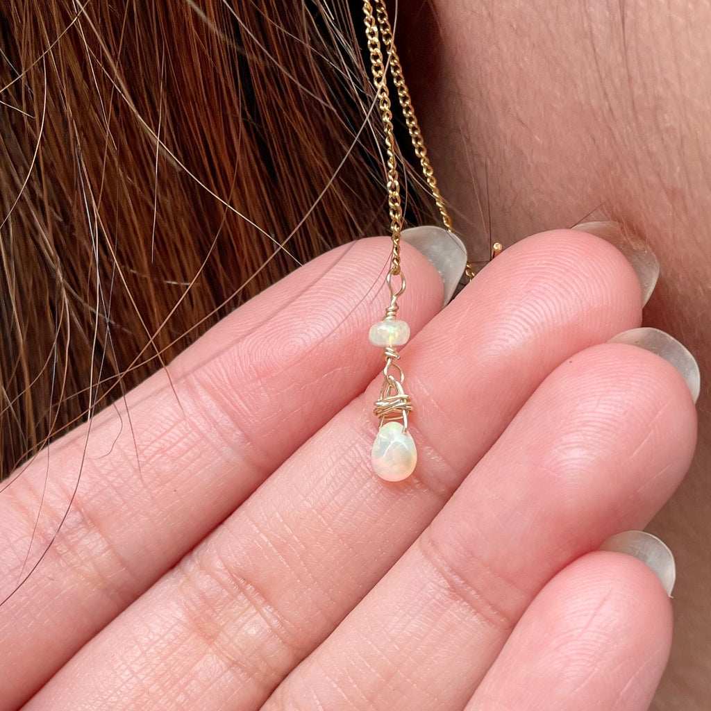 Opal Bead + Pear Earrings ~ 14kt Gold Filled