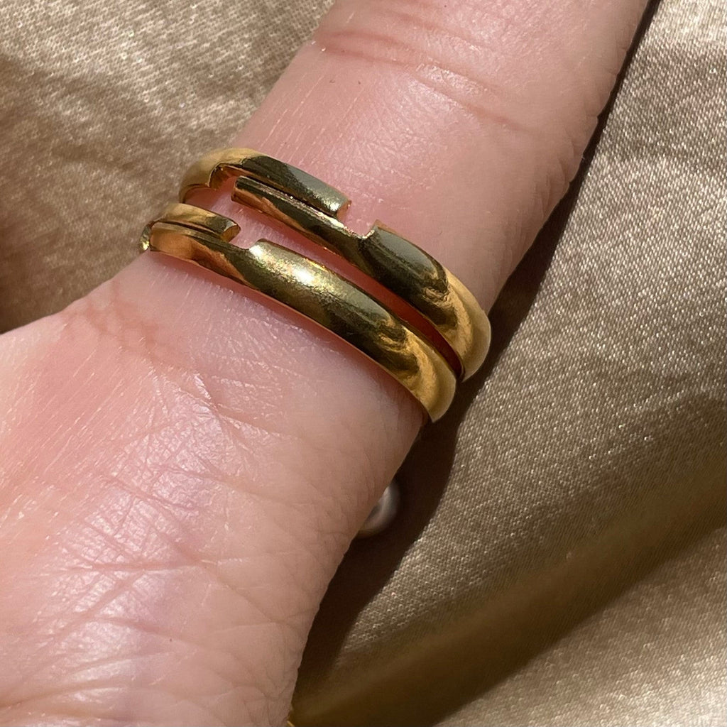 Chain Tigers Eye Double Stacking Adjustable Ring