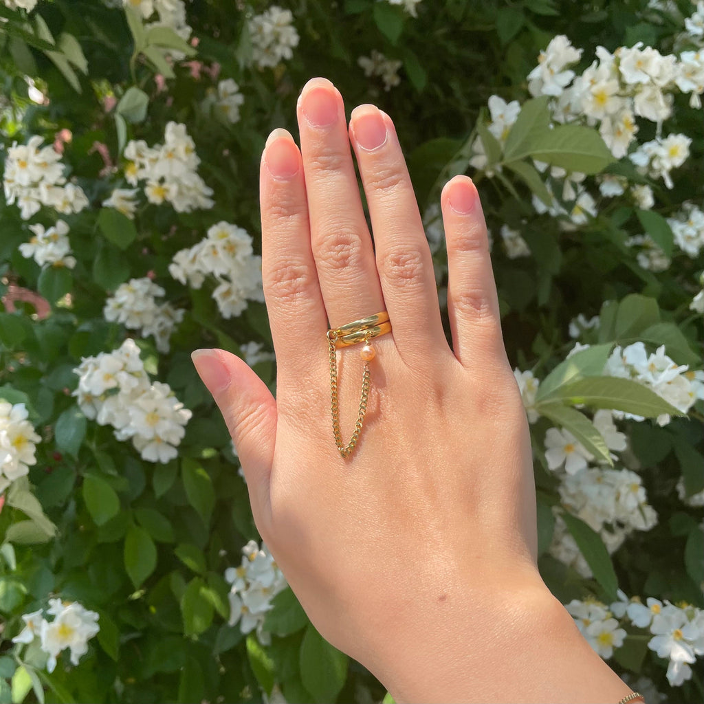Chain Pearl Double Stacking Adjustable Ring