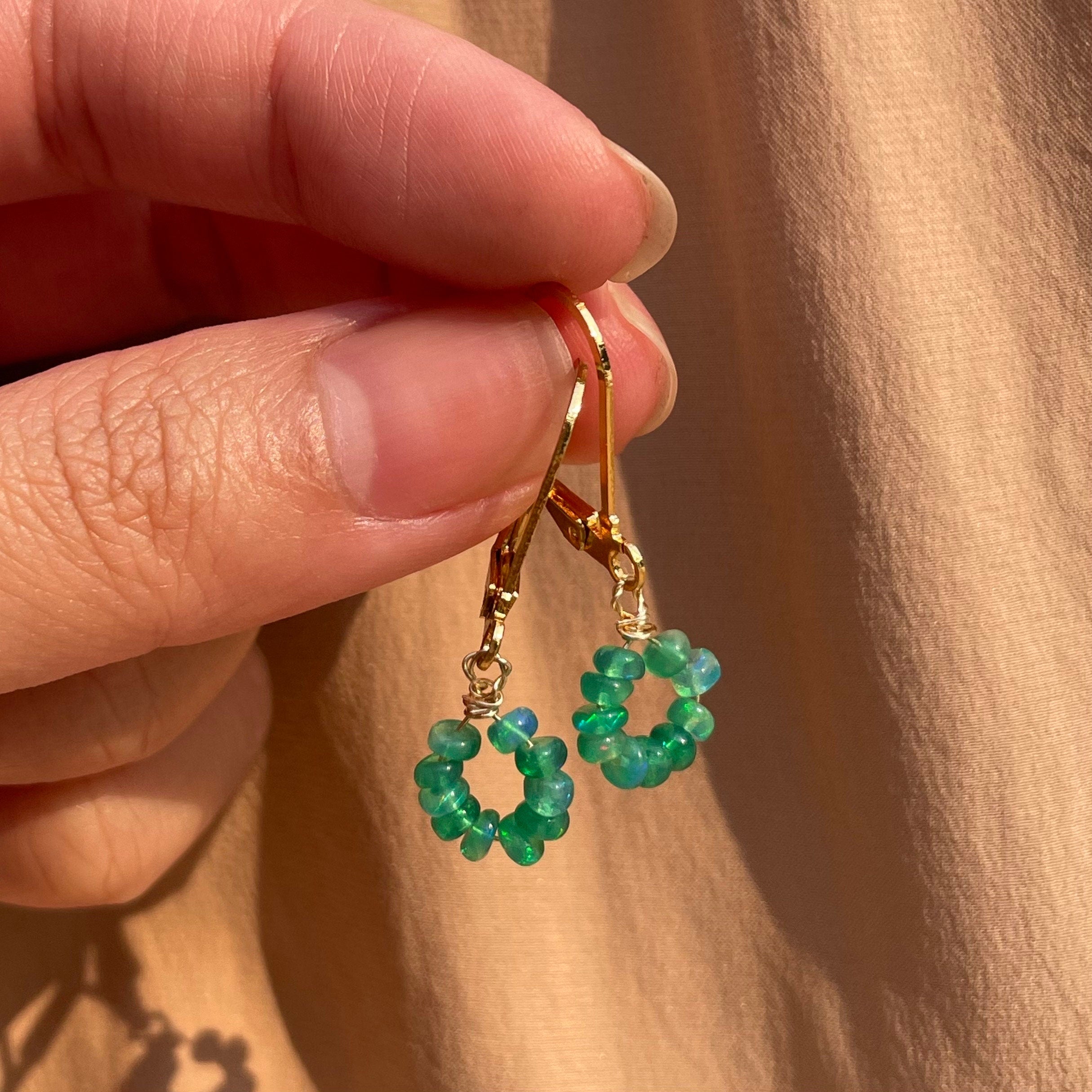 Genuine Green Opal Donut Bead Earrings ~ 14kt Gold Filled