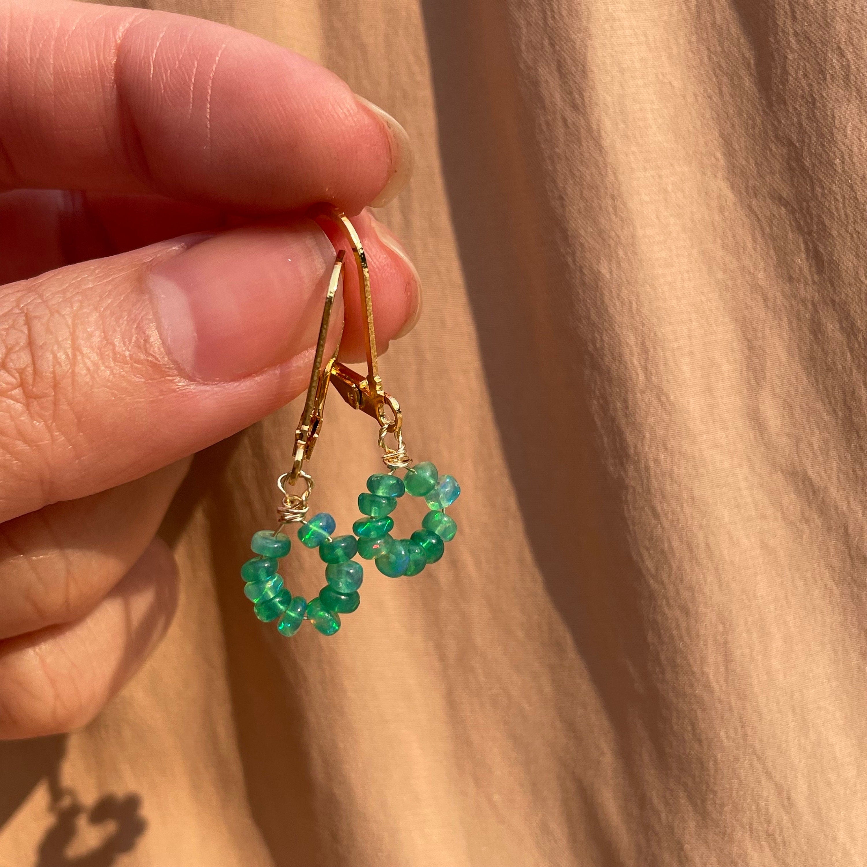 Genuine Green Opal Donut Bead Earrings ~ 14kt Gold Filled