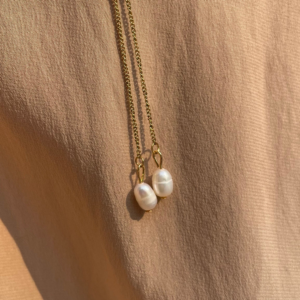 Potato Pearl Simple Threader Earrings ~ Steel Base